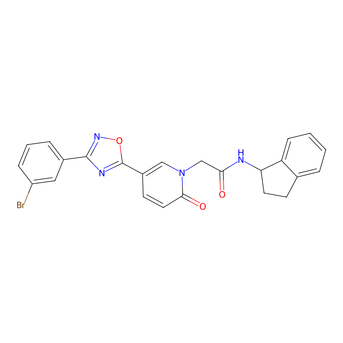 2-(5-(3-(3-bromophenyl)-1,2,4-oxadiazol-5-yl)-2-oxopyridin-1(2H)-yl)-N-(2,3-dihydro-1H-inden-1-yl)acetamide molecular structure, CAS 1326839-12-6