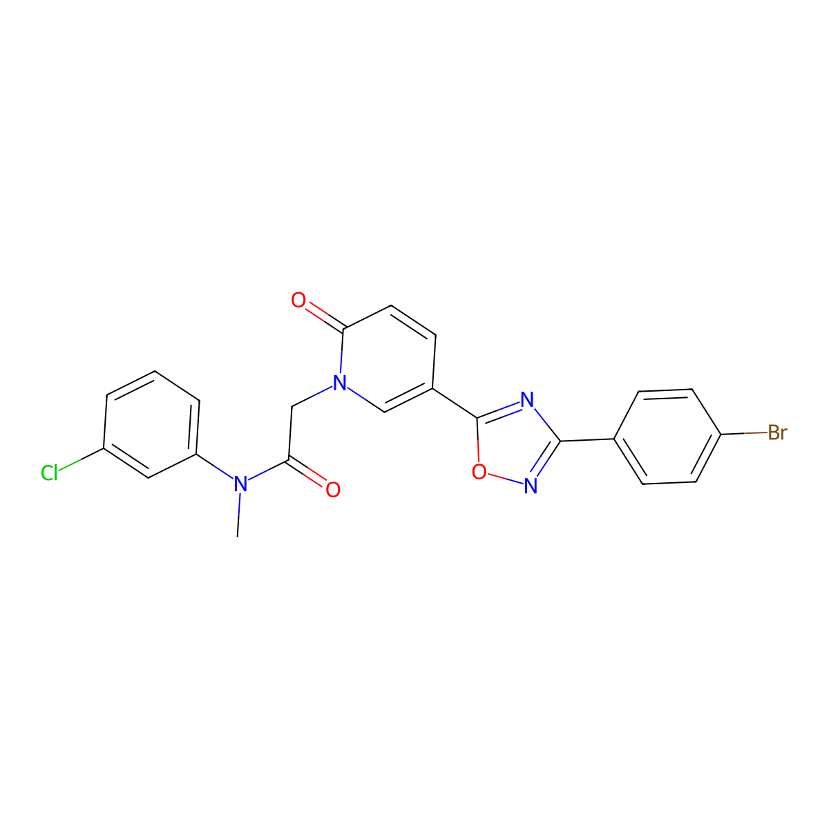 2-(5-(3-(4-bromophenyl)-1,2,4-oxadiazol-5-yl)-2-oxopyridin-1(2H)-yl)-N-(3-chlorophenyl)-N-methylacetamide molecular structure, CAS 1326839-23-9
