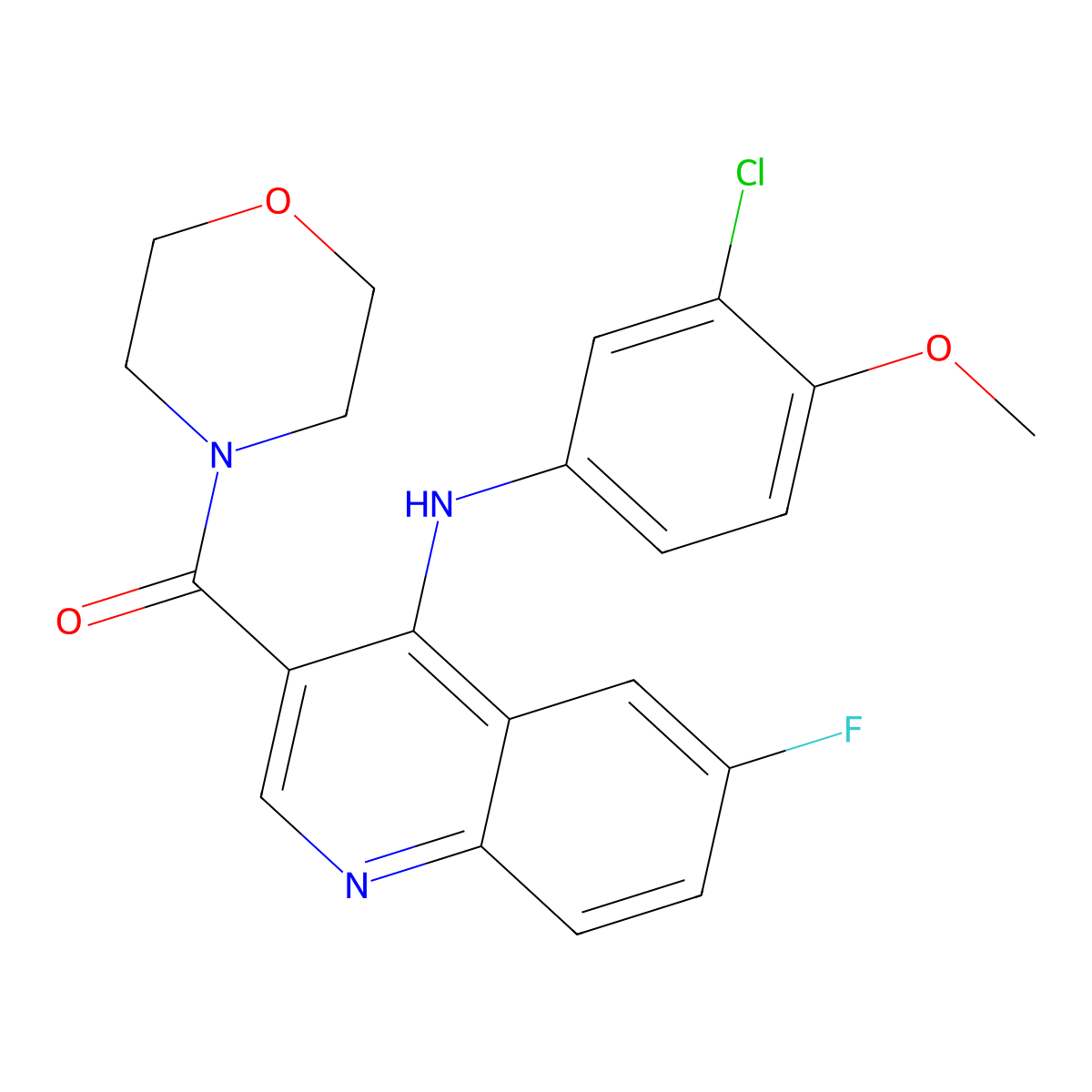 (4-((3-Chloro-4-methoxyphenyl)amino)-6-fluoroquinolin-3-yl)(morpholino)methanone molecular structure, CAS 1326839-99-9