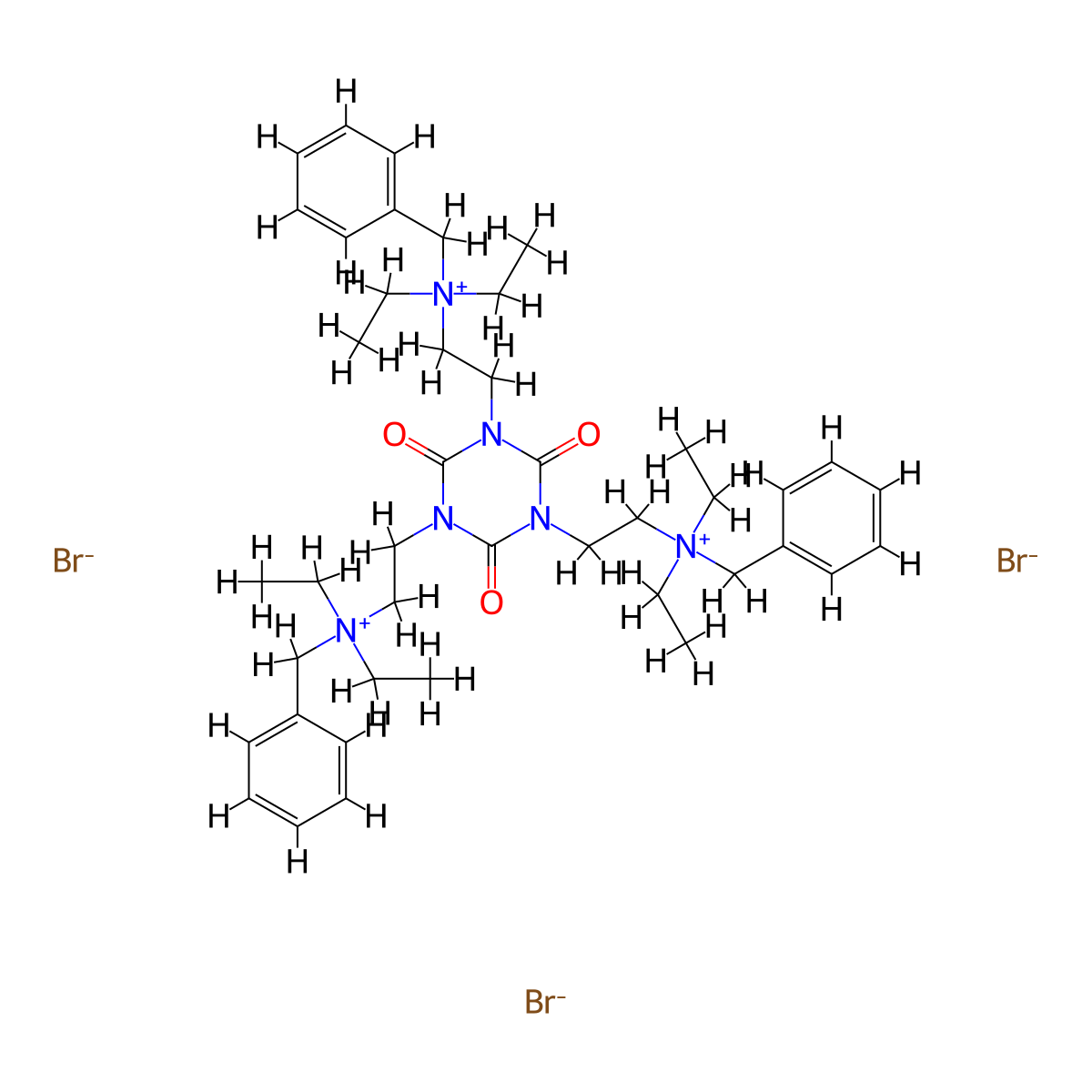 1,3,5-Triazine-1,3,5(2H,4H,6H)-triethanaminium, N,N,N',N',N'',N''-hexaethyl-2,4,6-trioxo-N,N',N''-tris(phenylmethyl)-, tribromide molecular structure, CAS 132684-40-3