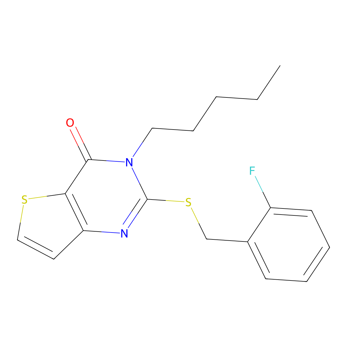 2-{[(2-fluorophenyl)methyl]sulfanyl}-3-pentyl-3H,4H-thieno[3,2-d]pyrimidin-4-one molecular structure, CAS 1326840-09-8