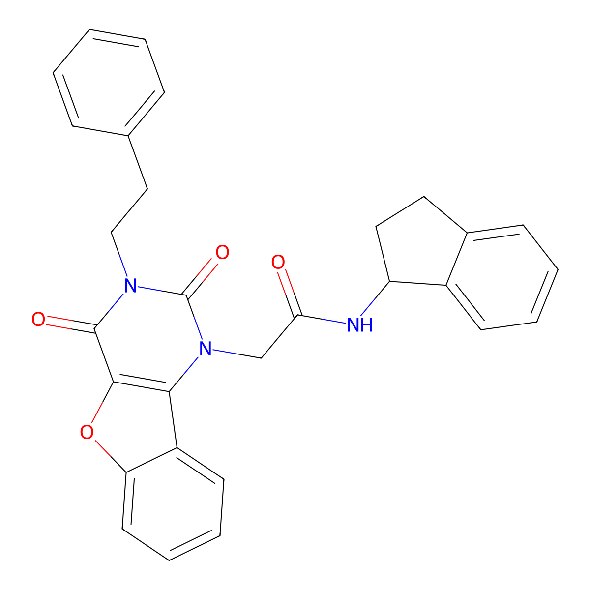 N-(2,3-dihydro-1H-inden-1-yl)-2-[2,4-dioxo-3-(2-phenylethyl)-3,4-dihydro[1]benzofuro[3,2-d]pyrimidin-1(2H)-yl]acetamide molecular structure, CAS 1326840-21-4
