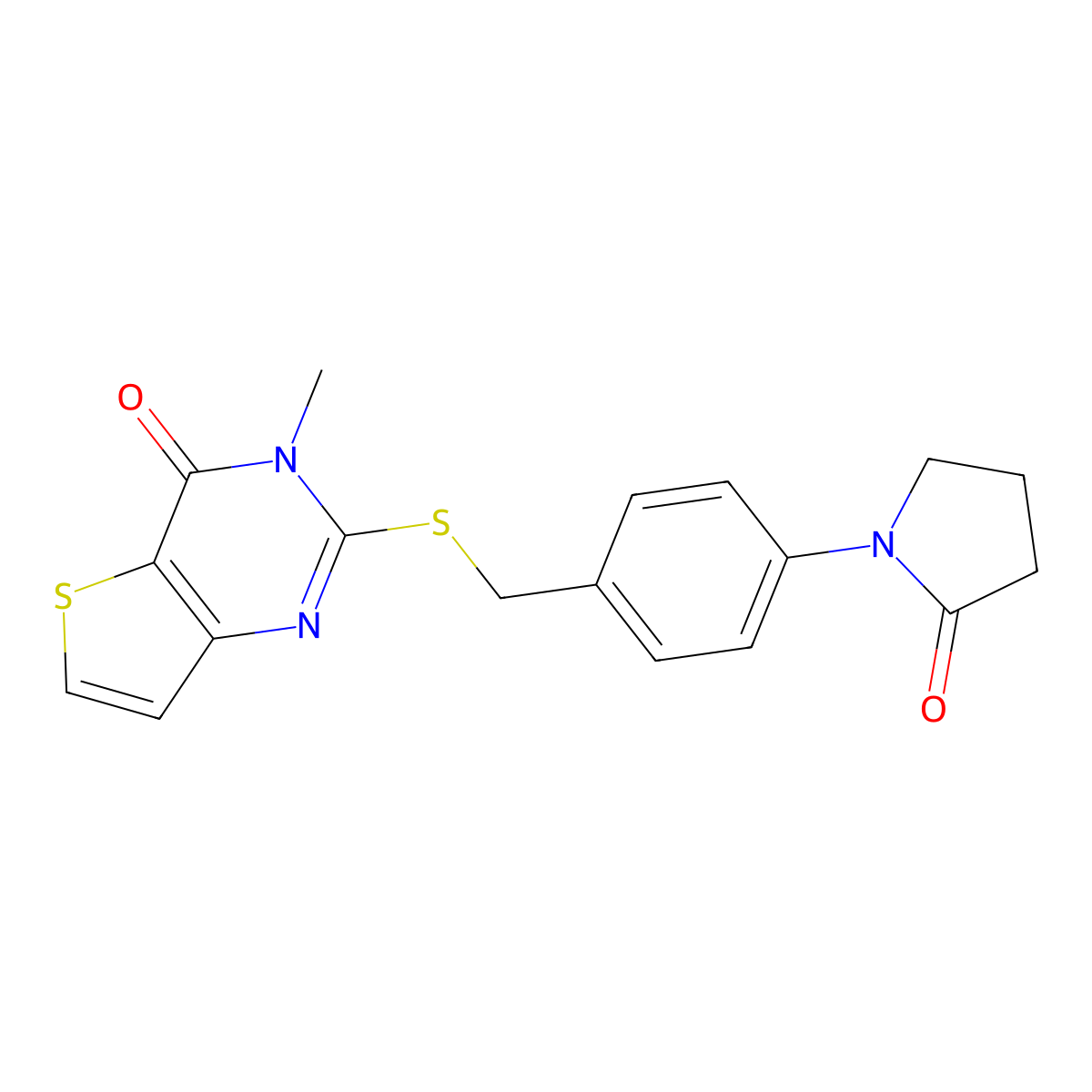 3-methyl-2-{[4-(2-oxopyrrolidin-1-yl)benzyl]sulfanyl}thieno[3,2-d]pyrimidin-4(3H)-one molecular structure, CAS 1326840-23-6