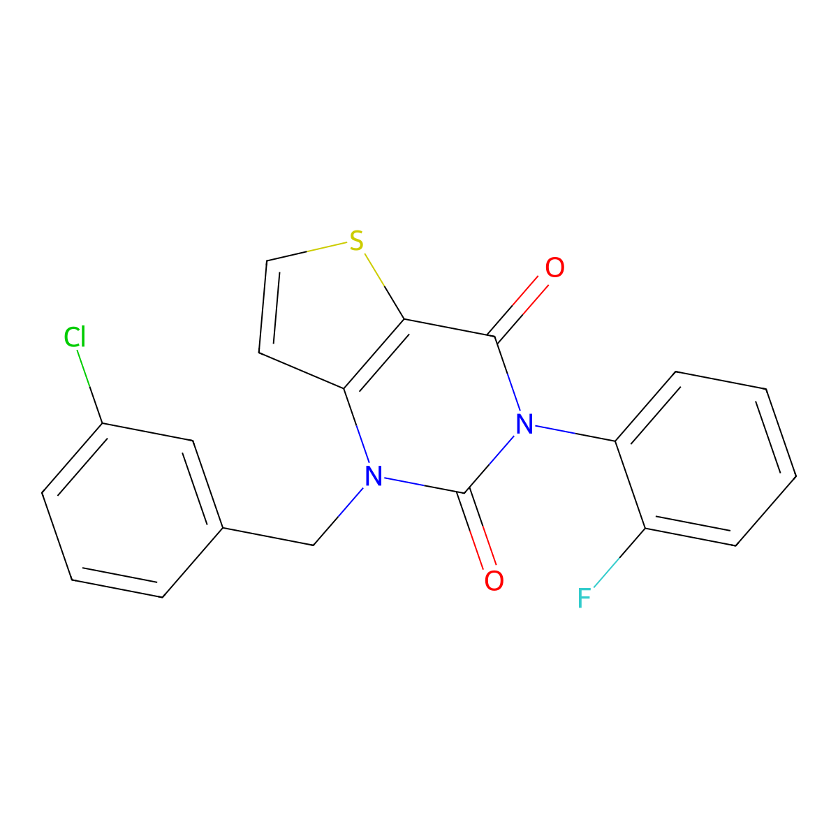 1-(3-chlorobenzyl)-3-(2-fluorophenyl)thieno[3,2-d]pyrimidine-2,4(1H,3H)-dione molecular structure, CAS 1326840-24-7