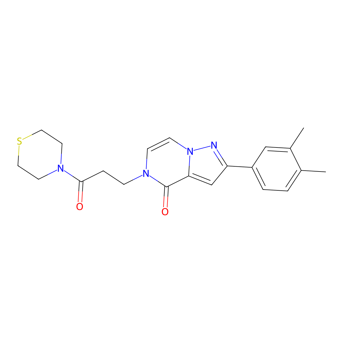 2-(3,4-dimethylphenyl)-5-[3-oxo-3-(thiomorpholin-4-yl)propyl]-4H,5H-pyrazolo[1,5-a]pyrazin-4-one molecular structure, CAS 1326840-27-0