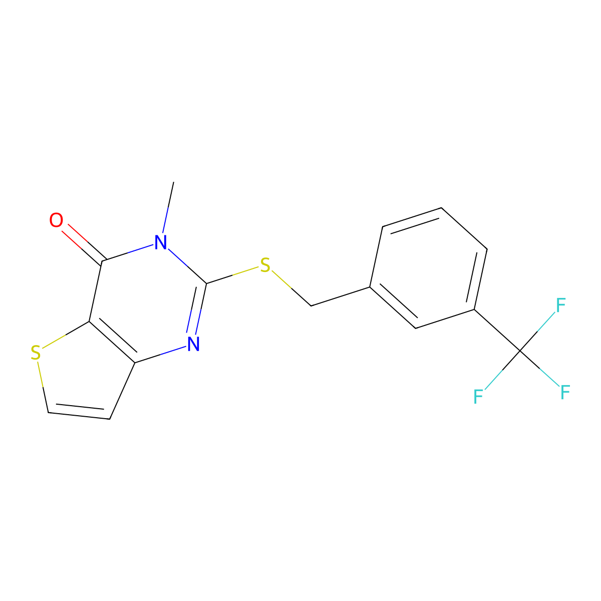 3-methyl-2-{[3-(trifluoromethyl)benzyl]sulfanyl}thieno[3,2-d]pyrimidin-4(3H)-one molecular structure, CAS 1326840-44-1