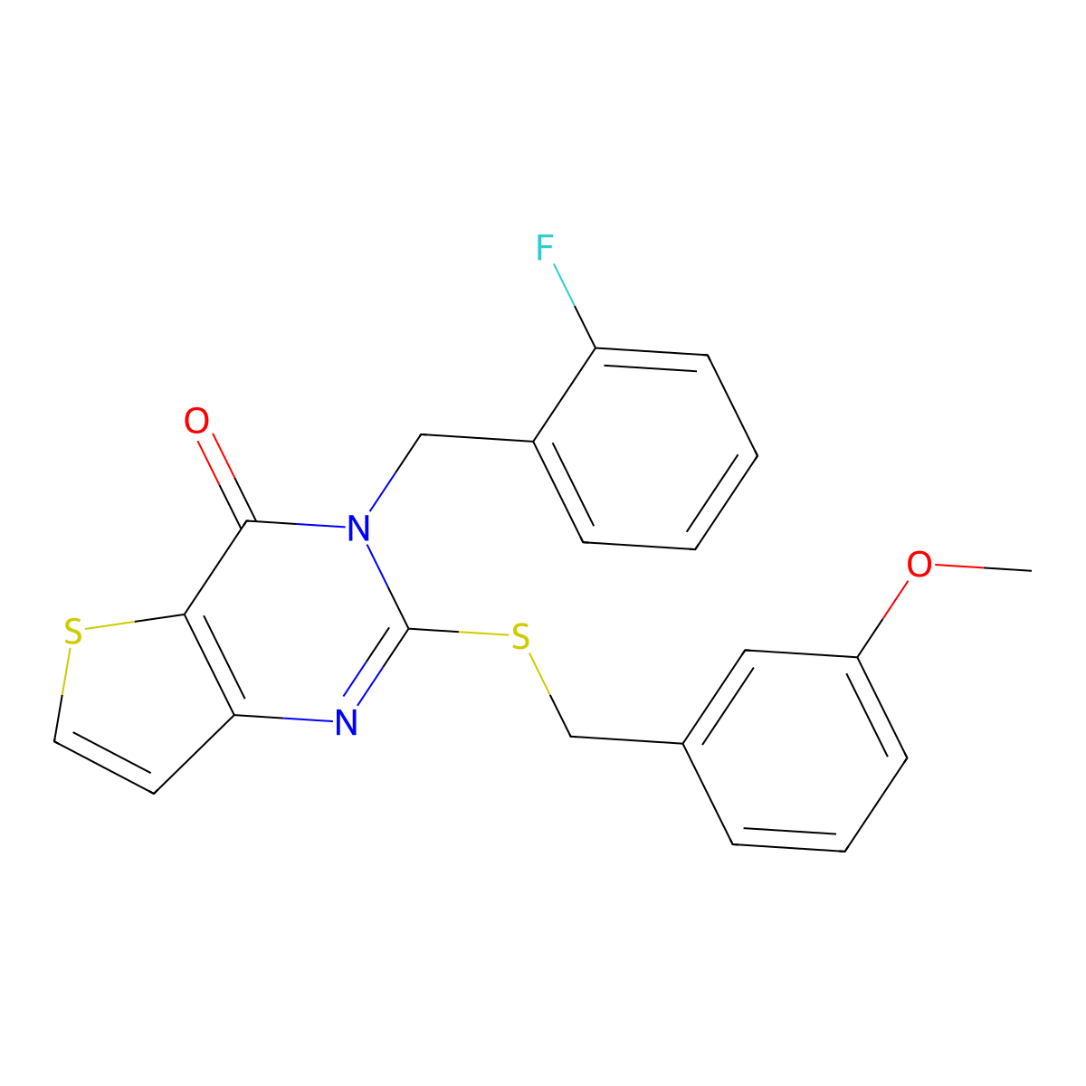 3-(2-fluorobenzyl)-2-[(3-methoxybenzyl)sulfanyl]thieno[3,2-d]pyrimidin-4(3H)-one molecular structure, CAS 1326840-82-7