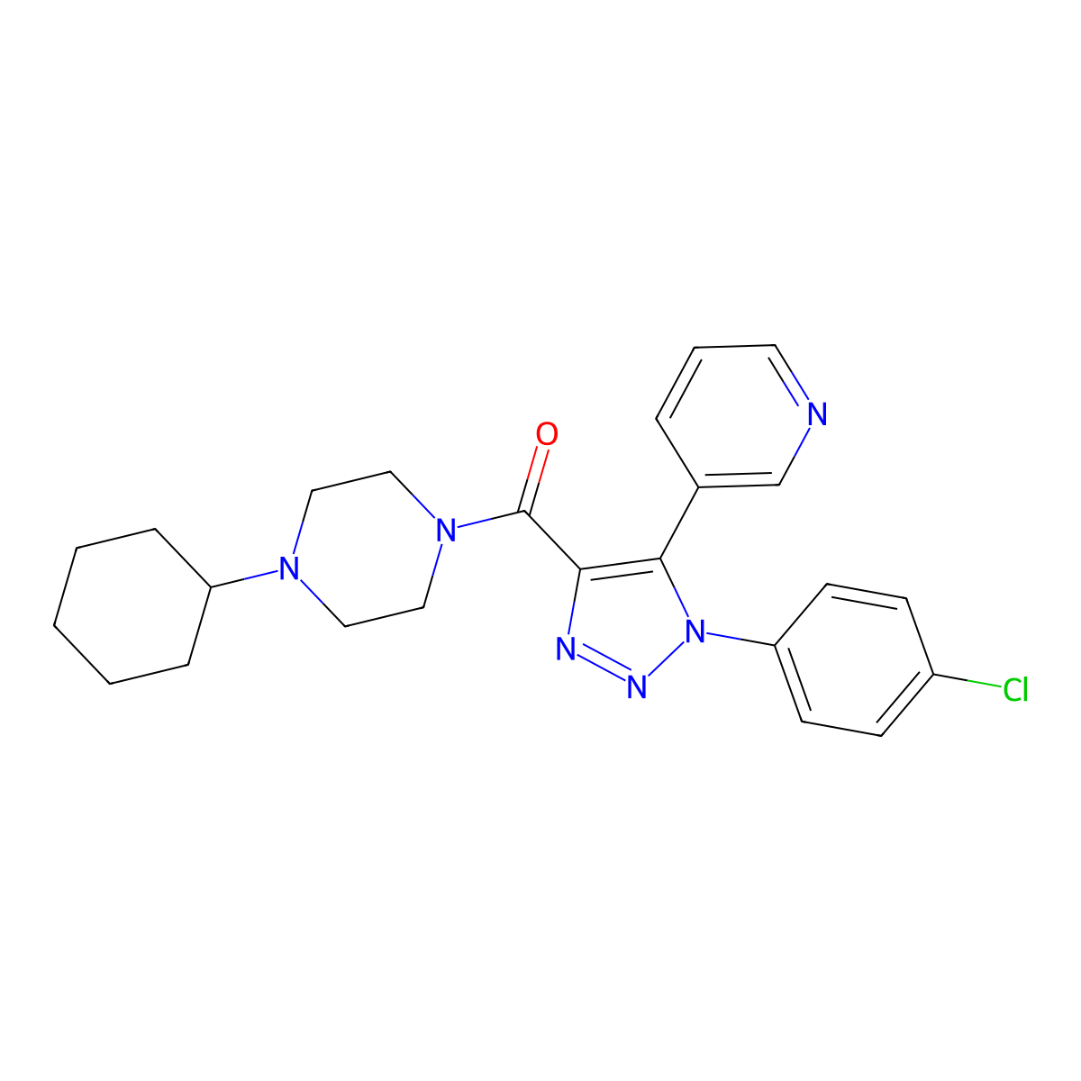 (1-(4-chlorophenyl)-5-(pyridin-3-yl)-1H-1,2,3-triazol-4-yl)(4-cyclohexylpiperazin-1-yl)methanone molecular structure, CAS 1326841-36-4
