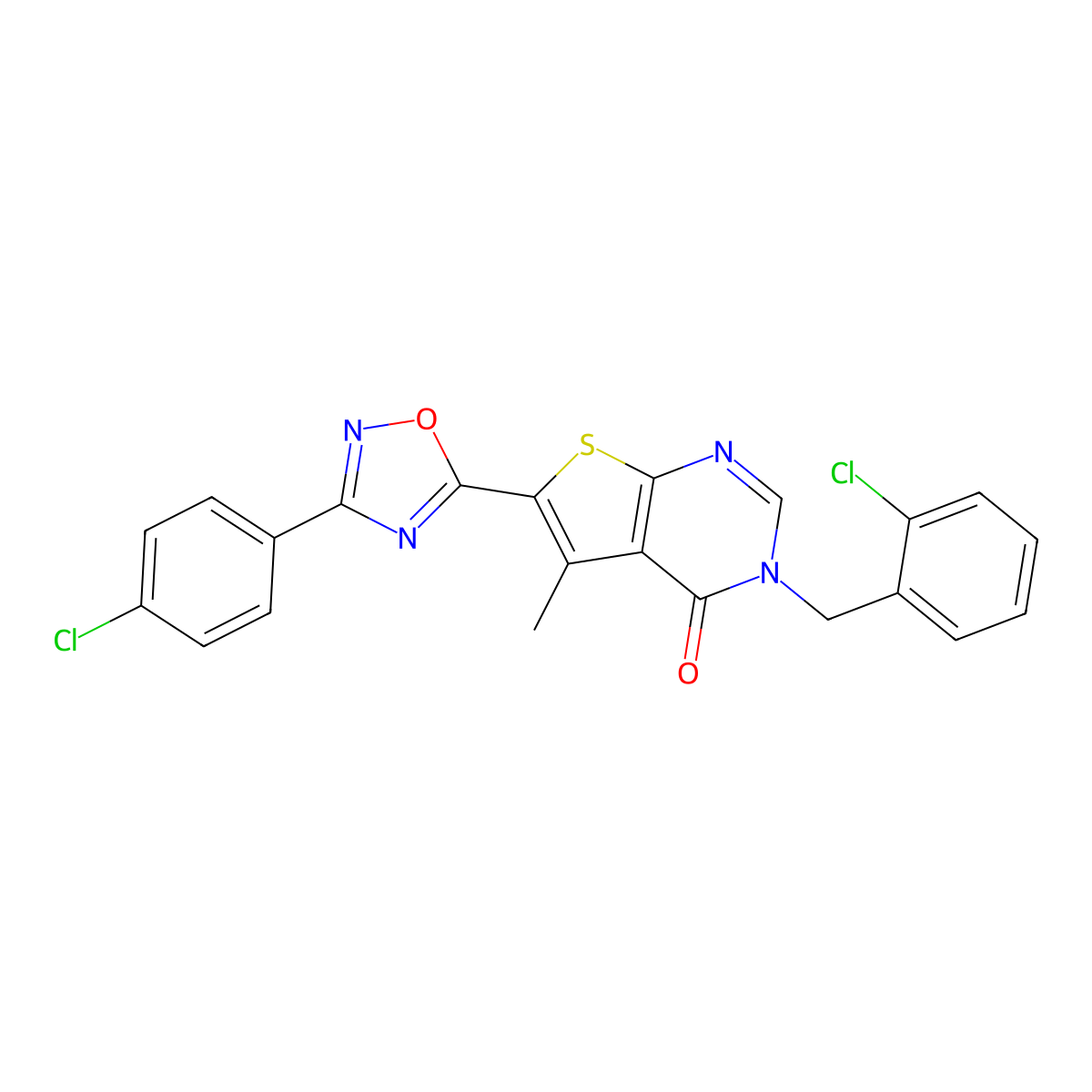 3-(2-chlorobenzyl)-6-(3-(4-chlorophenyl)-1,2,4-oxadiazol-5-yl)-5-methylthieno[2,3-d]pyrimidin-4(3H)-one molecular structure, CAS 1326843-16-6