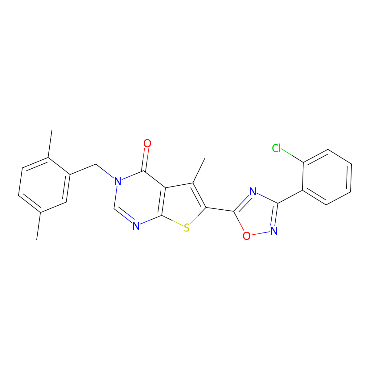 6-(3-(2-chlorophenyl)-1,2,4-oxadiazol-5-yl)-3-(2,5-dimethylbenzyl)-5-methylthieno[2,3-d]pyrimidin-4(3H)-one molecular structure, CAS 1326843-73-5