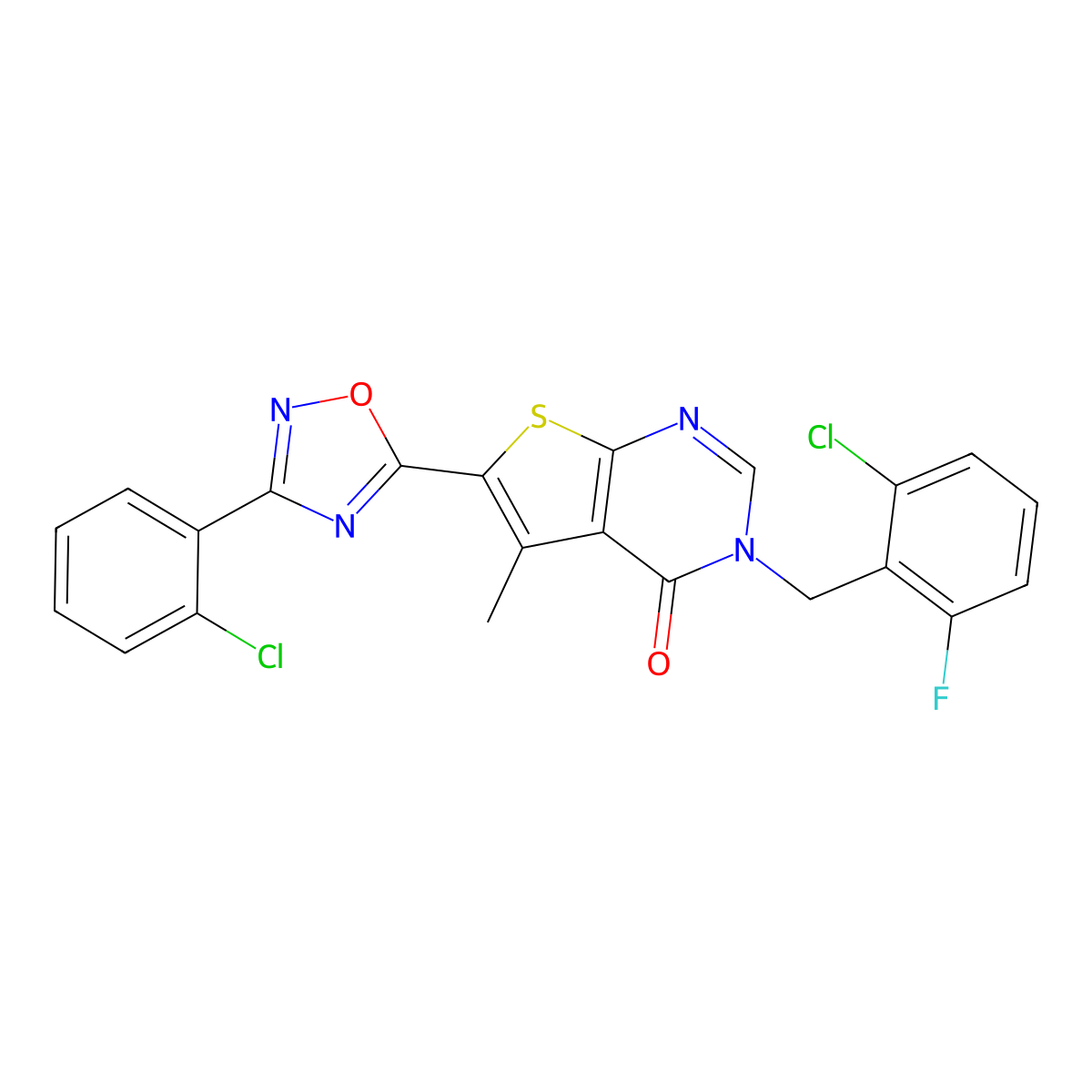 3-(2-chloro-6-fluorobenzyl)-6-(3-(2-chlorophenyl)-1,2,4-oxadiazol-5-yl)-5-methylthieno[2,3-d]pyrimidin-4(3H)-one molecular structure, CAS 1326843-81-5