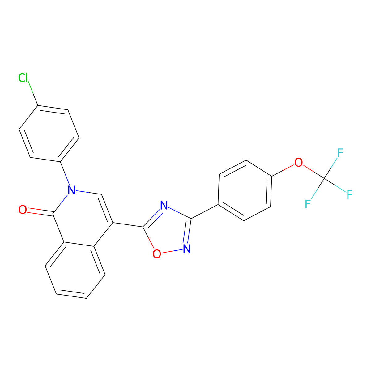 2-(4-chlorophenyl)-4-{3-[4-(trifluoromethoxy)phenyl]-1,2,4-oxadiazol-5-yl}isoquinolin-1(2H)-one molecular structure, CAS 1326843-90-6