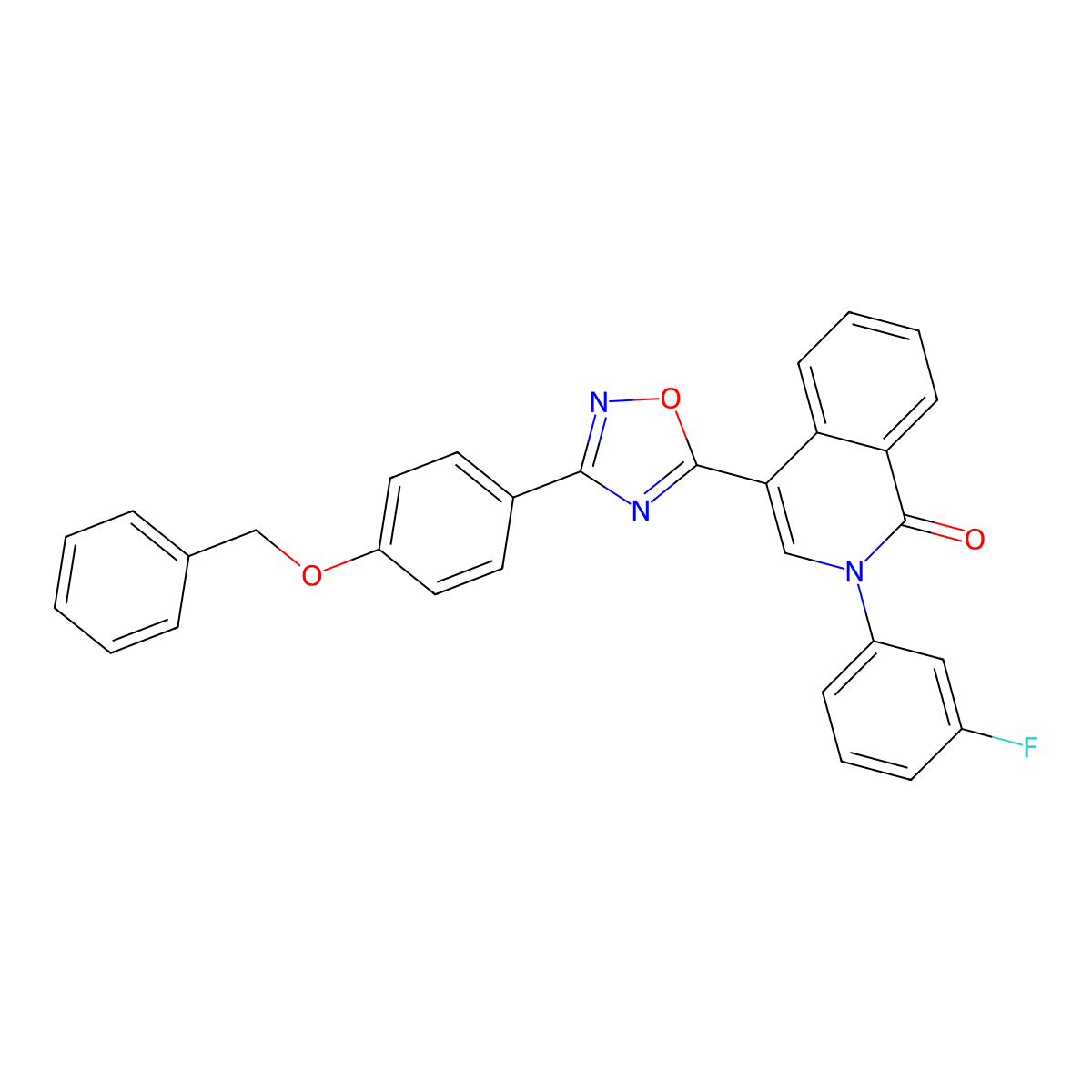 4-{3-[4-(benzyloxy)phenyl]-1,2,4-oxadiazol-5-yl}-2-(3-fluorophenyl)isoquinolin-1(2H)-one molecular structure, CAS 1326843-96-2