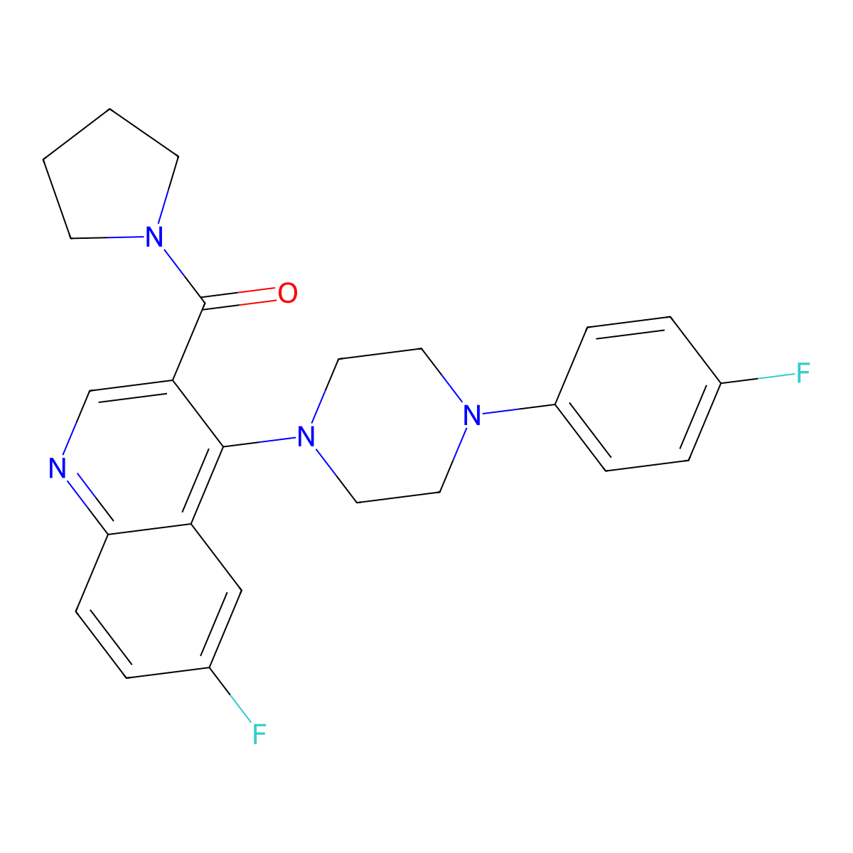 (6-Fluoro-4-(4-(4-fluorophenyl)piperazin-1-yl)quinolin-3-yl)(pyrrolidin-1-yl)methanone molecular structure, CAS 1326844-90-9