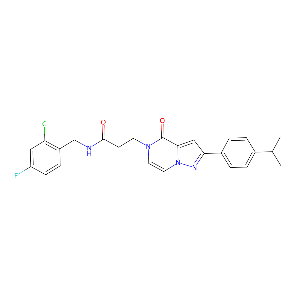 N-[(2-chloro-4-fluorophenyl)methyl]-3-{4-oxo-2-[4-(propan-2-yl)phenyl]-4H,5H-pyrazolo[1,5-a]pyrazin-5-yl}propanamide molecular structure, CAS 1326845-54-8