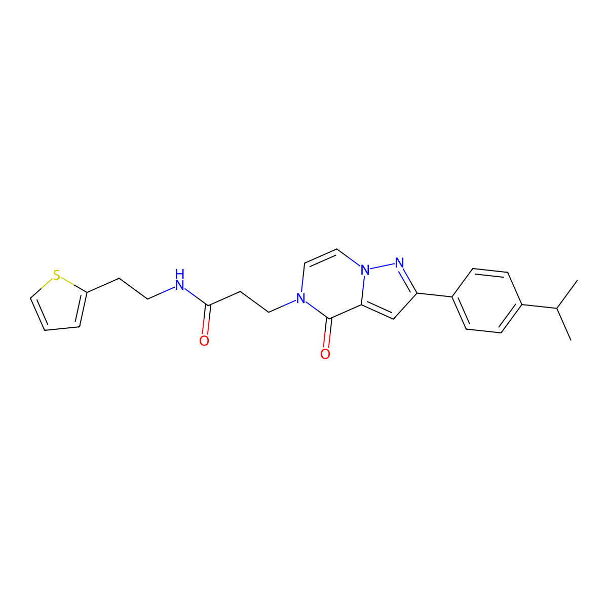3-{4-oxo-2-[4-(propan-2-yl)phenyl]-4H,5H-pyrazolo[1,5-a]pyrazin-5-yl}-N-[2-(thiophen-2-yl)ethyl]propanamide molecular structure, CAS 1326845-58-2