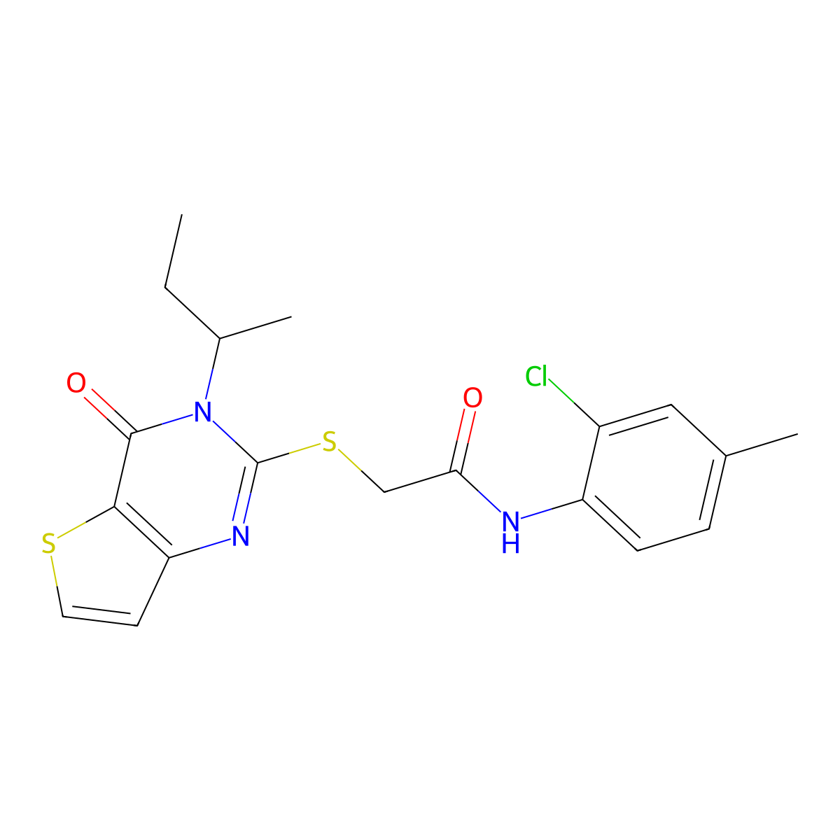 2-{[3-(butan-2-yl)-4-oxo-3H,4H-thieno[3,2-d]pyrimidin-2-yl]sulfanyl}-N-(2-chloro-4-methylphenyl)acetamide molecular structure, CAS 1326845-83-3