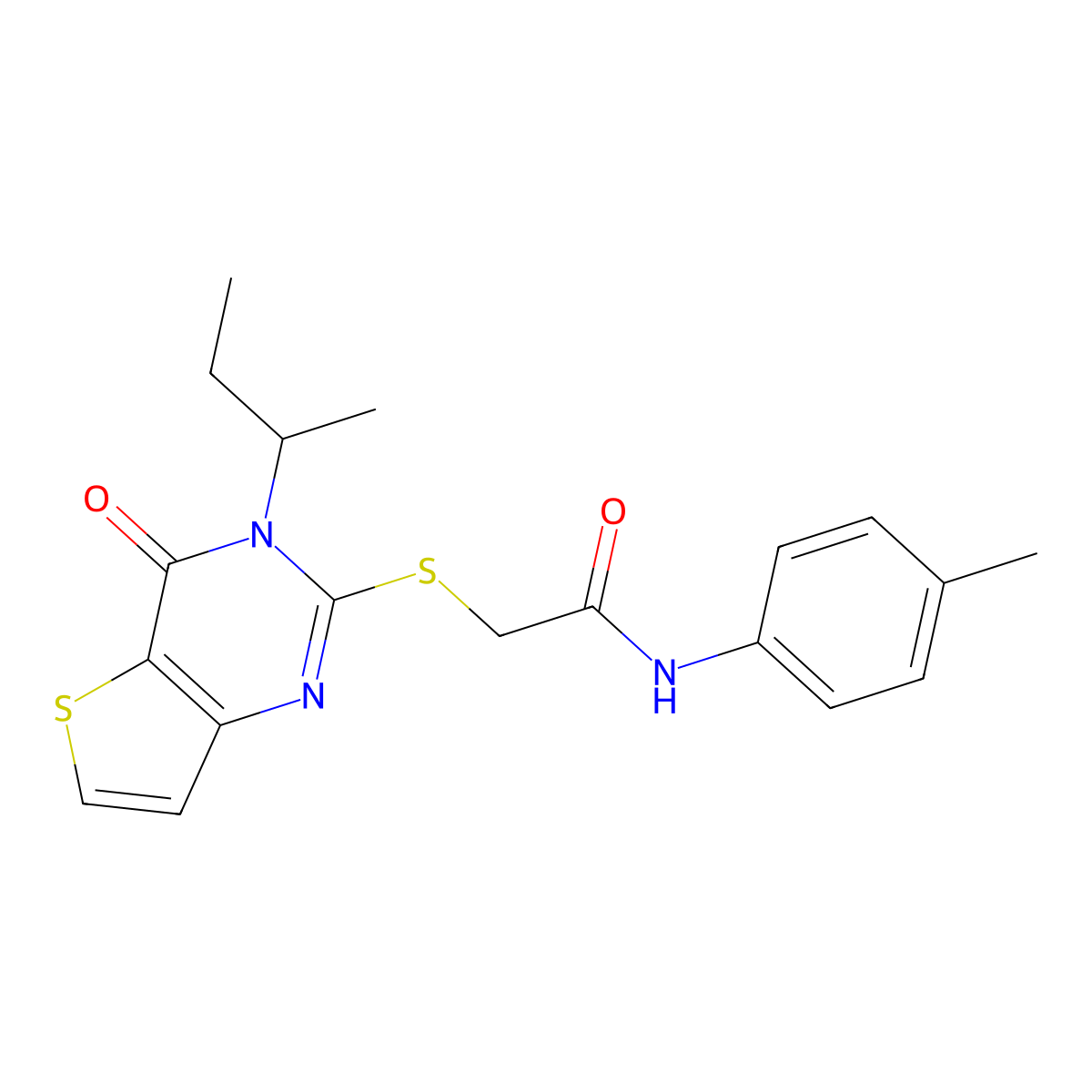2-{[3-(butan-2-yl)-4-oxo-3,4-dihydrothieno[3,2-d]pyrimidin-2-yl]sulfanyl}-N-(4-methylphenyl)acetamide molecular structure, CAS 1326845-88-8