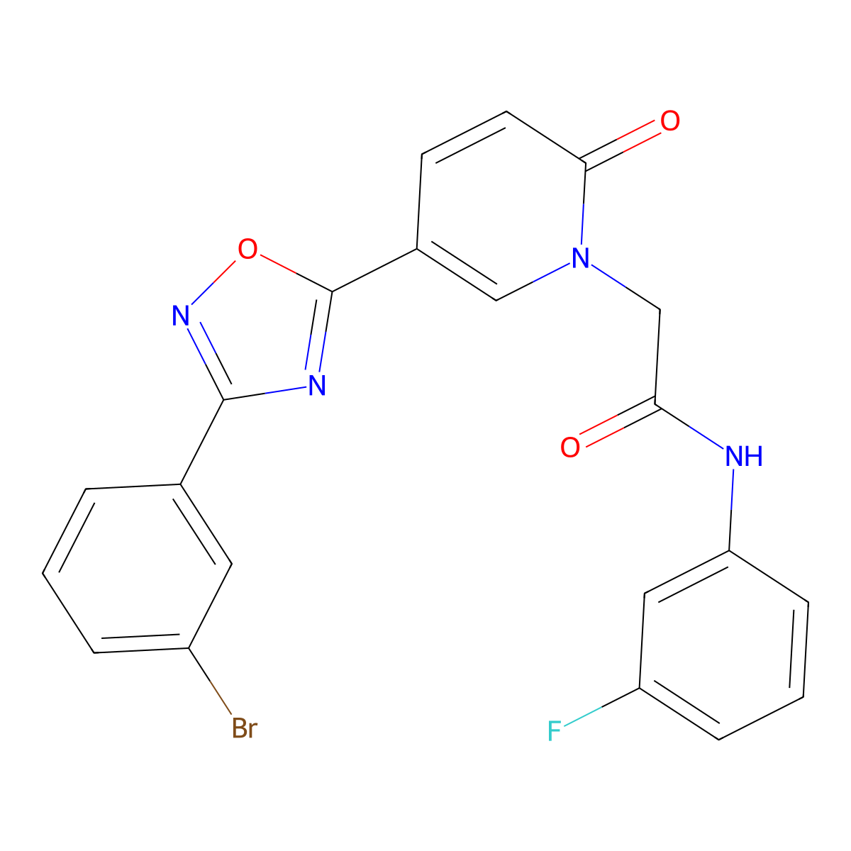 2-(5-(3-(3-bromophenyl)-1,2,4-oxadiazol-5-yl)-2-oxopyridin-1(2H)-yl)-N-(3-fluorophenyl)acetamide molecular structure, CAS 1326845-92-4