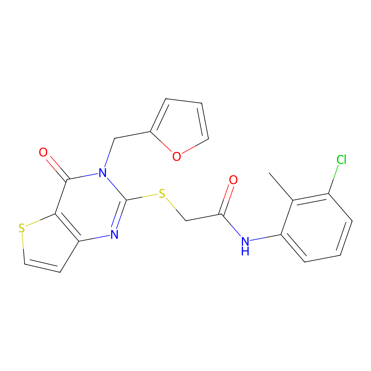 N-(3-chloro-2-methylphenyl)-2-{[3-(furan-2-ylmethyl)-4-oxo-3,4-dihydrothieno[3,2-d]pyrimidin-2-yl]sulfanyl}acetamide molecular structure, CAS 1326846-02-9