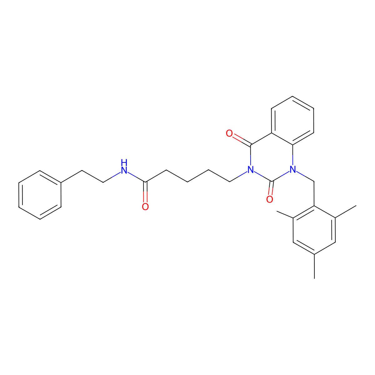 5-{2,4-dioxo-1-[(2,4,6-trimethylphenyl)methyl]-1,2,3,4-tetrahydroquinazolin-3-yl}-N-(2-phenylethyl)pentanamide molecular structure, CAS 1326846-36-9