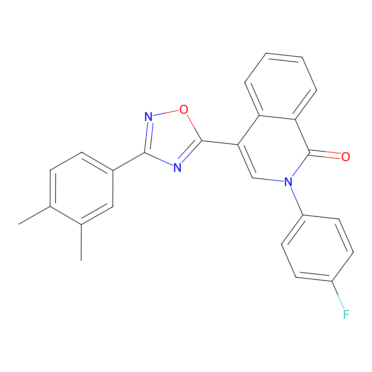 4-(3-(3,4-dimethylphenyl)-1,2,4-oxadiazol-5-yl)-2-(4-fluorophenyl)isoquinolin-1(2H)-one molecular structure, CAS 1326849-89-1