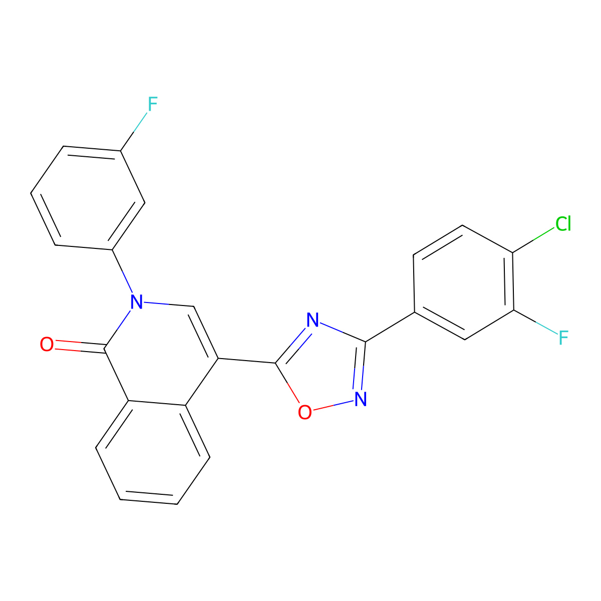 4-[3-(4-chloro-3-fluorophenyl)-1,2,4-oxadiazol-5-yl]-2-(3-fluorophenyl)isoquinolin-1(2H)-one molecular structure, CAS 1326849-94-8