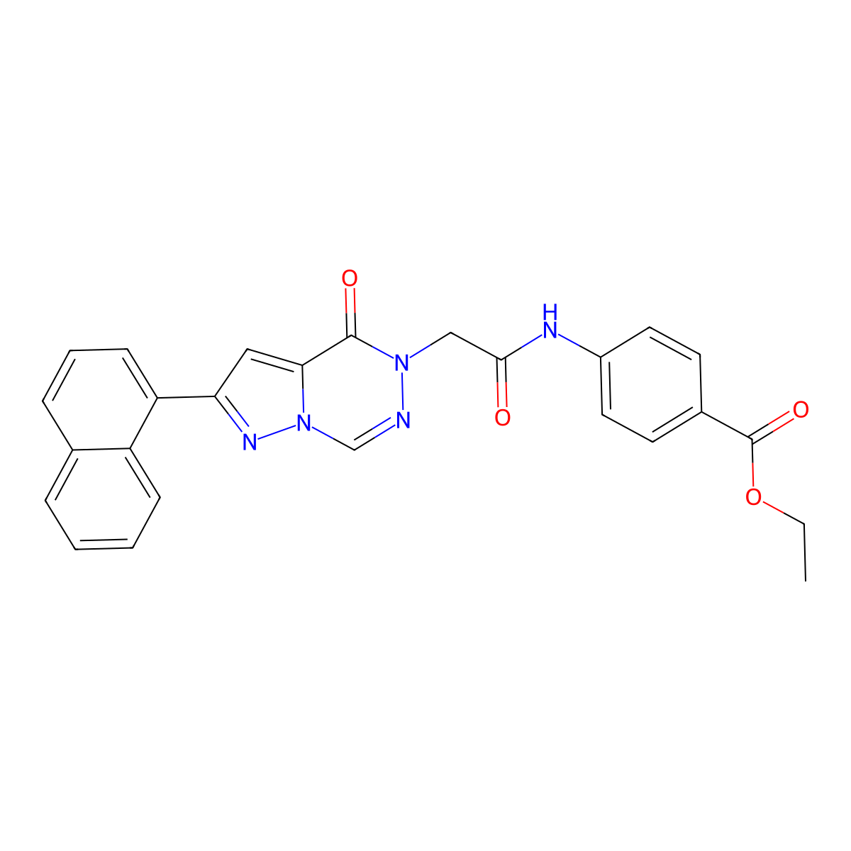 ethyl 4-{2-[2-(naphthalen-1-yl)-4-oxo-4H,5H-pyrazolo[1,5-d][1,2,4]triazin-5-yl]acetamido}benzoate molecular structure, CAS 1326850-58-1