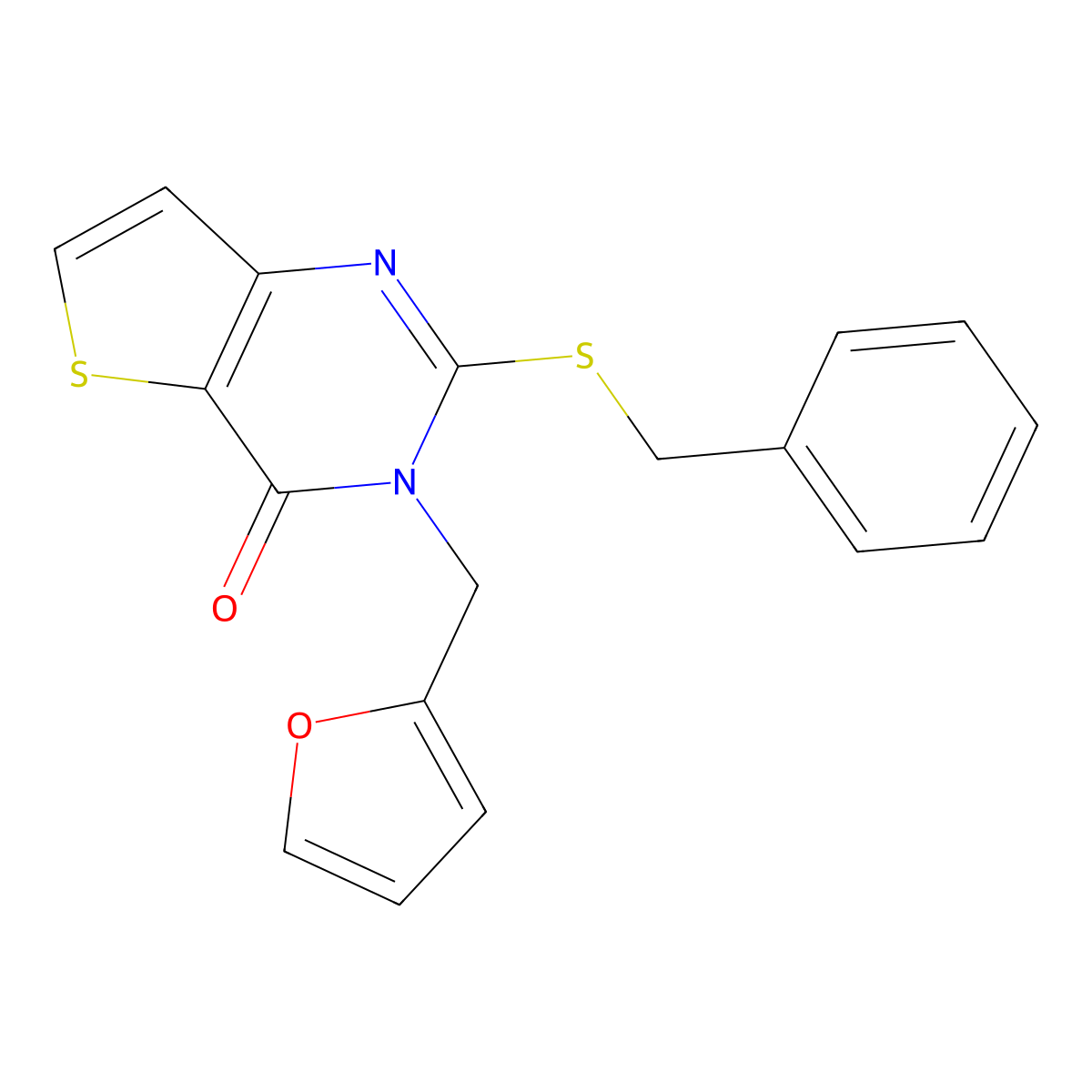 2-(benzylsulfanyl)-3-(furan-2-ylmethyl)thieno[3,2-d]pyrimidin-4(3H)-one molecular structure, CAS 1326851-58-4
