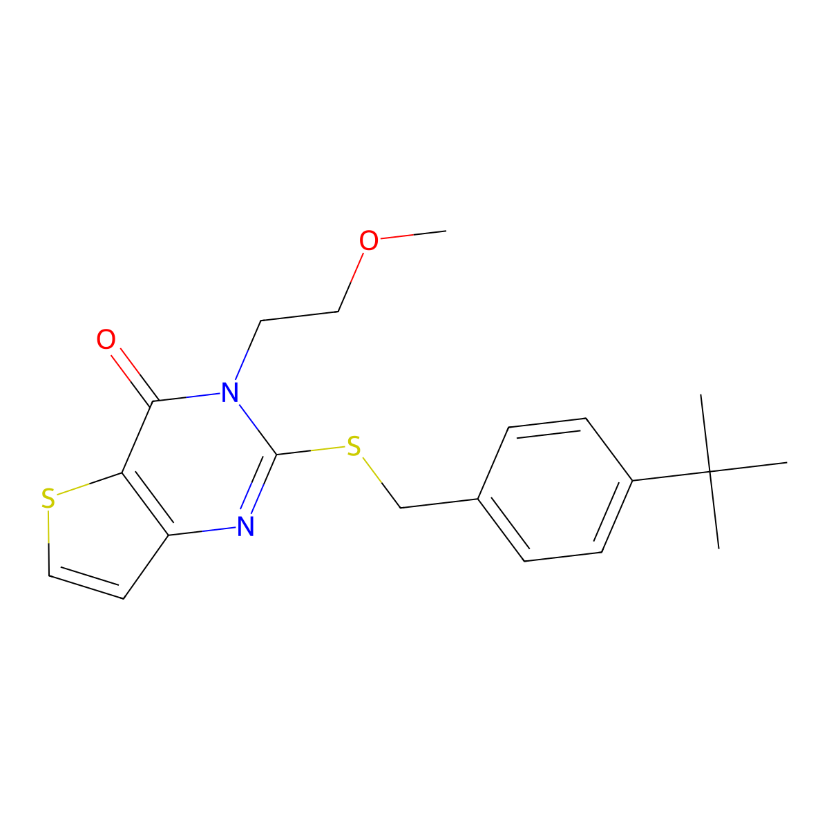 2-[(4-tert-butylbenzyl)sulfanyl]-3-(2-methoxyethyl)thieno[3,2-d]pyrimidin-4(3H)-one molecular structure, CAS 1326851-78-8