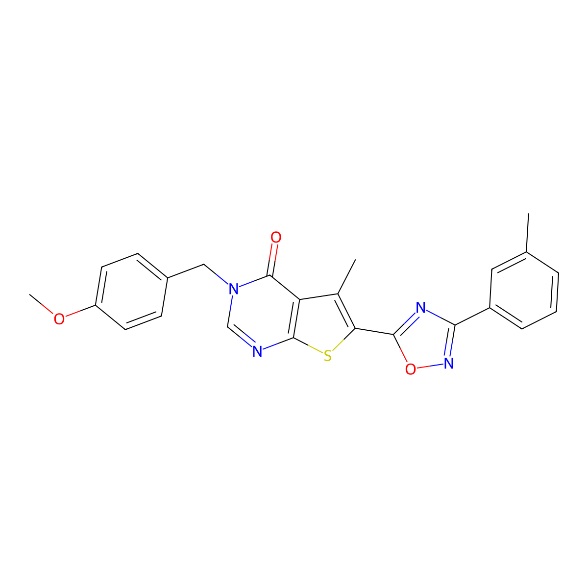 3-(4-methoxybenzyl)-5-methyl-6-[3-(3-methylphenyl)-1,2,4-oxadiazol-5-yl]thieno[2,3-d]pyrimidin-4(3H)-one molecular structure, CAS 1326852-77-0