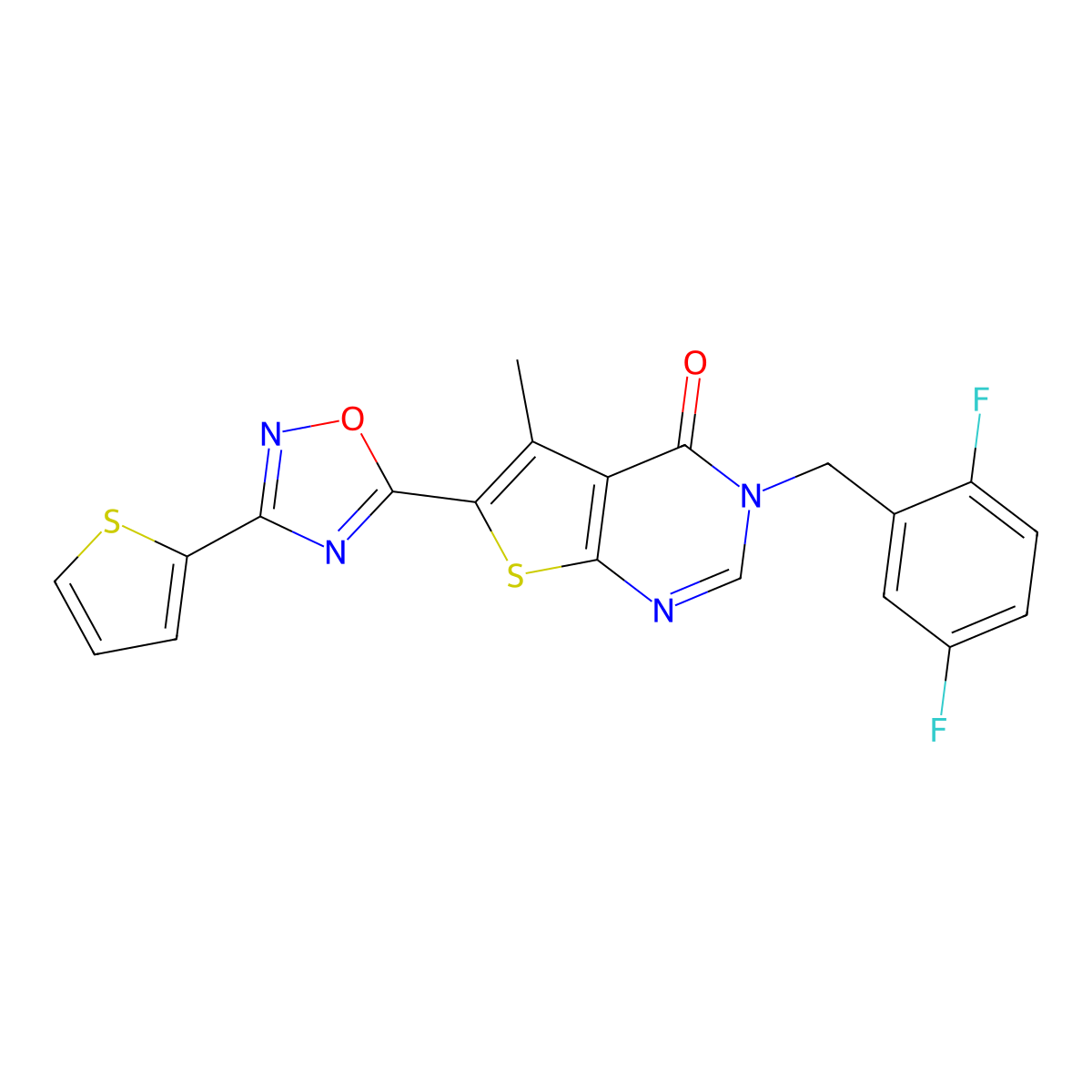 3-(2,5-difluorobenzyl)-5-methyl-6-[3-(thiophen-2-yl)-1,2,4-oxadiazol-5-yl]thieno[2,3-d]pyrimidin-4(3H)-one molecular structure, CAS 1326852-91-8