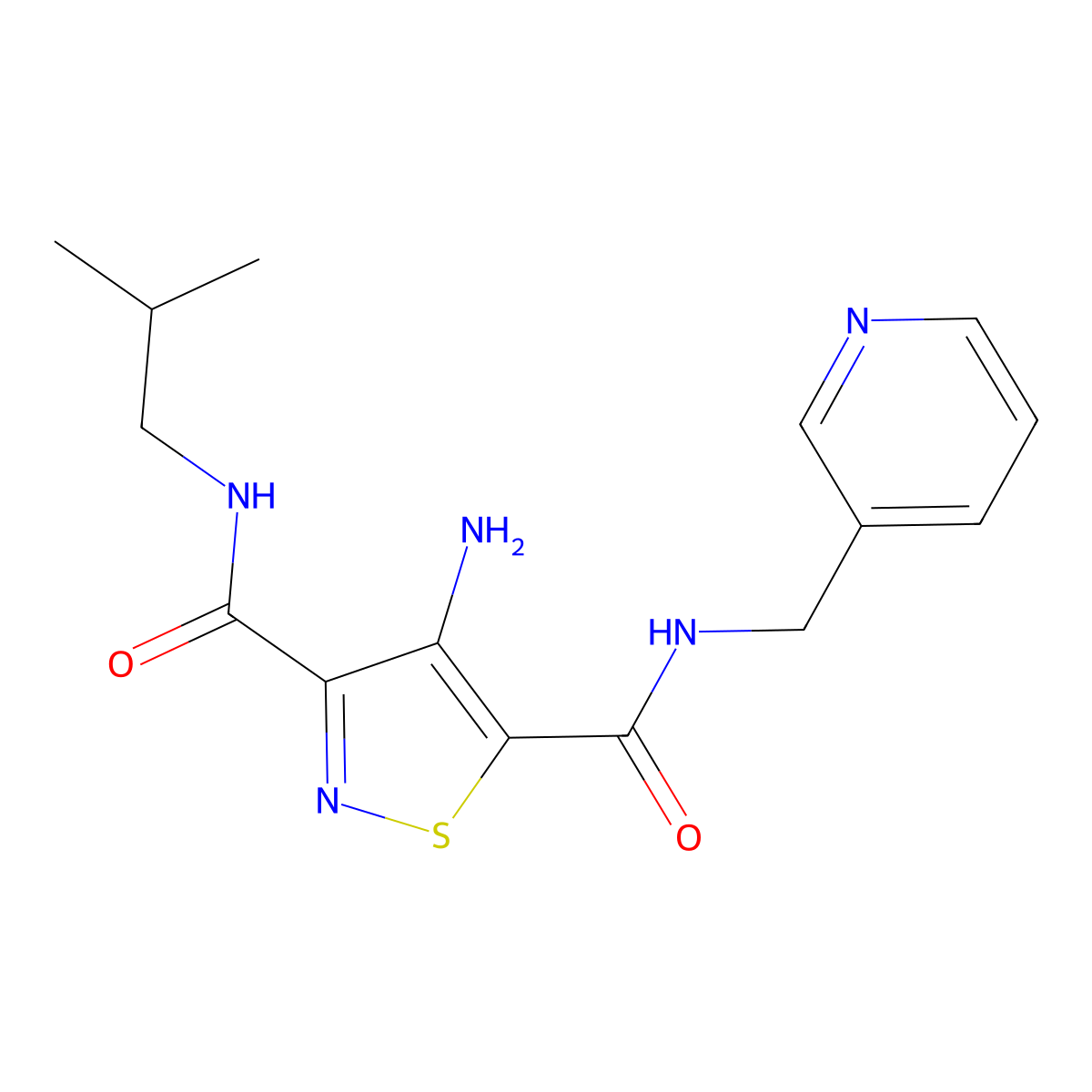 4-amino-N~3~-isobutyl-N~5~-(pyridin-3-ylmethyl)isothiazole-3,5-dicarboxamide molecular structure, CAS 1326853-13-7