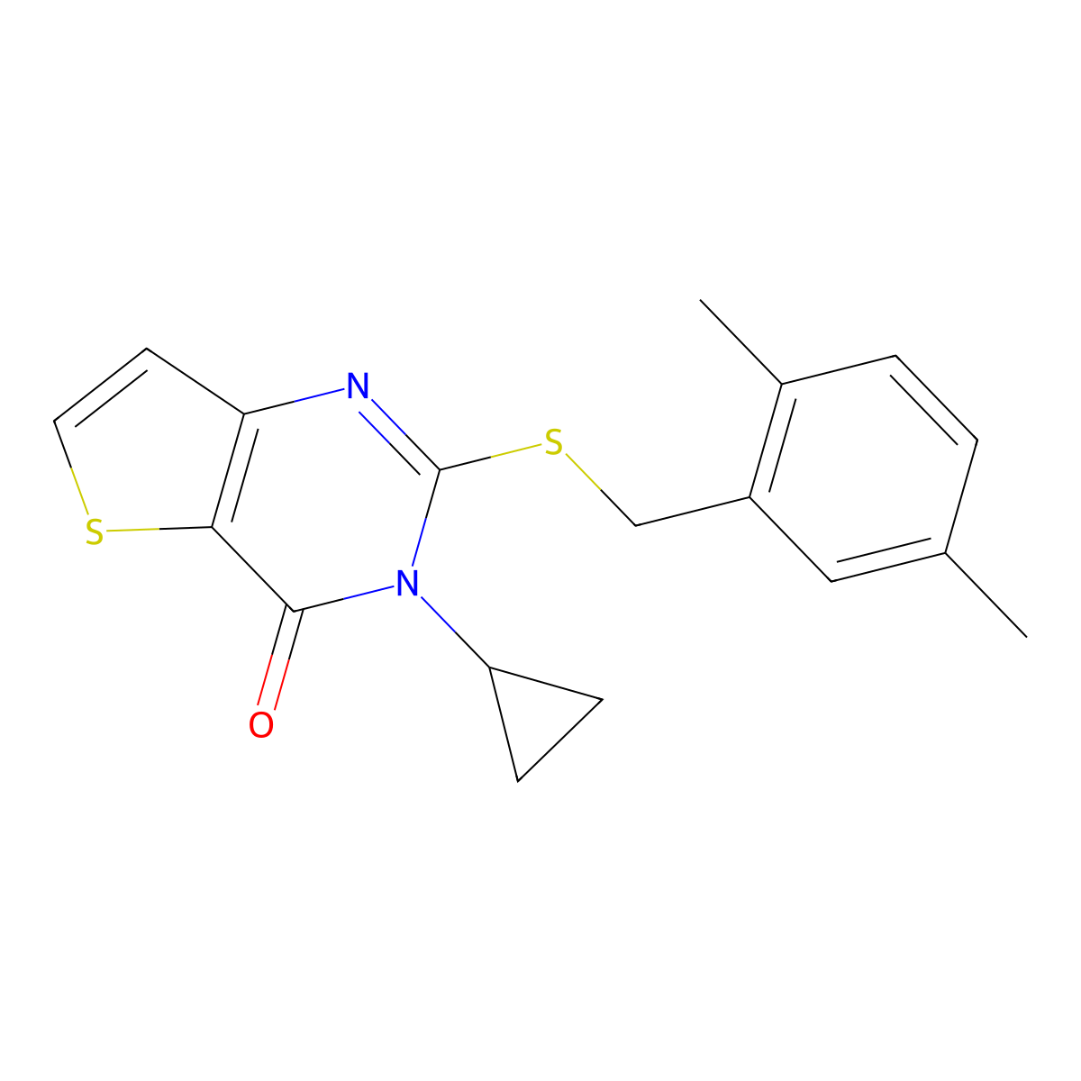 3-cyclopropyl-2-[(2,5-dimethylbenzyl)sulfanyl]thieno[3,2-d]pyrimidin-4(3H)-one molecular structure, CAS 1326853-29-5