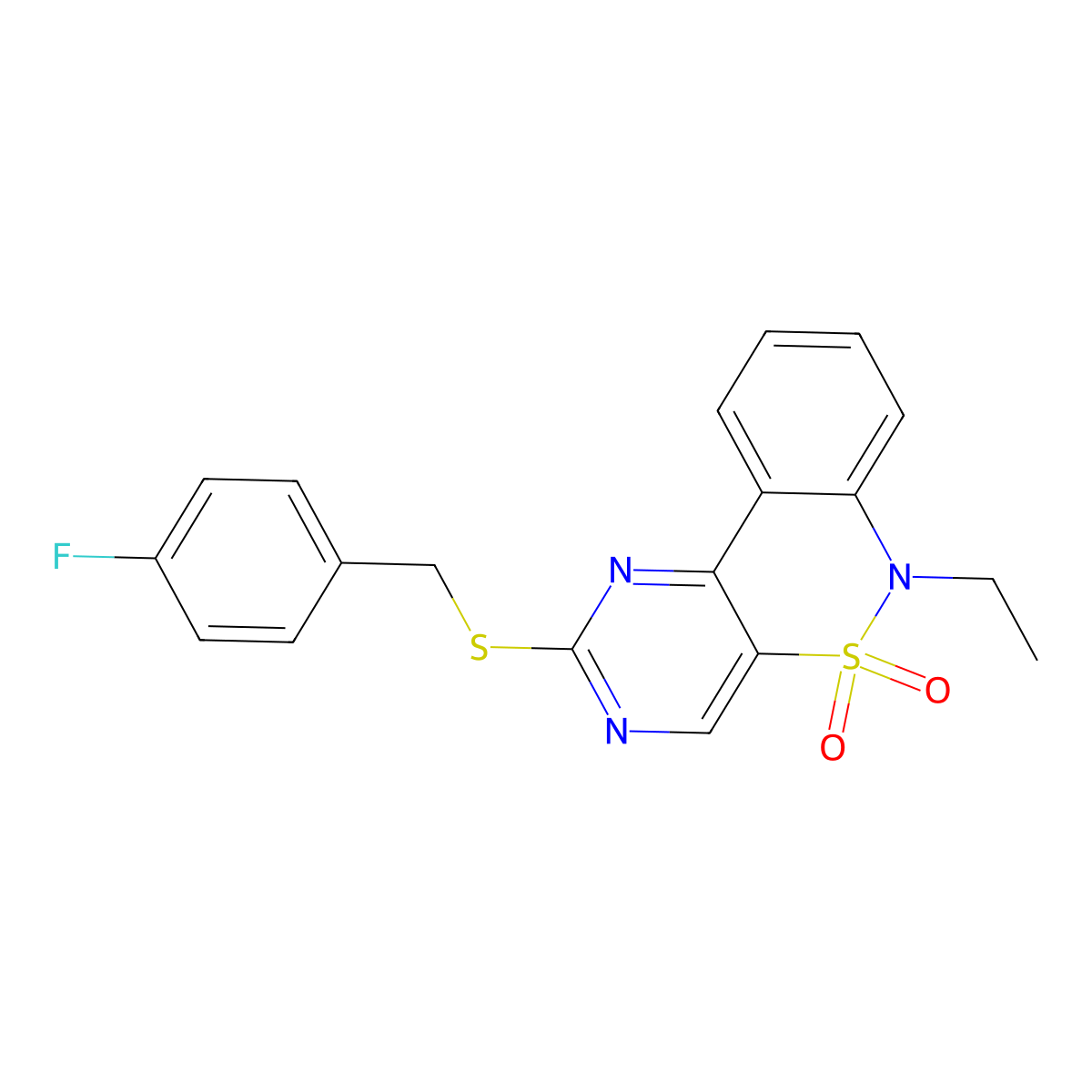 6-ethyl-2-[(4-fluorobenzyl)sulfanyl]-6H-pyrimido[5,4-c][2,1]benzothiazine 5,5-dioxide molecular structure, CAS 1326853-43-3