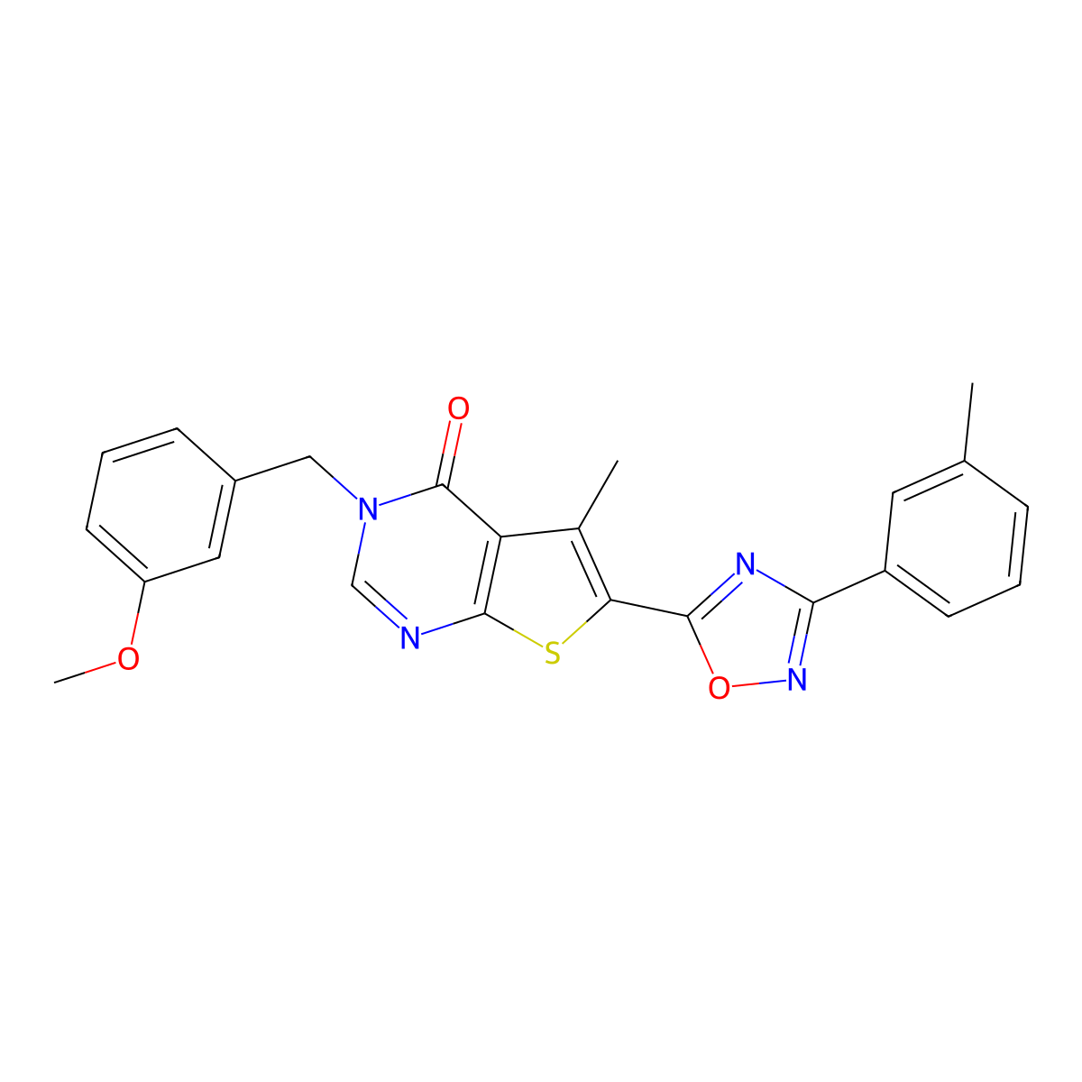 3-[(3-methoxyphenyl)methyl]-5-methyl-6-[3-(3-methylphenyl)-1,2,4-oxadiazol-5-yl]-3H,4H-thieno[2,3-d]pyrimidin-4-one molecular structure, CAS 1326853-64-8