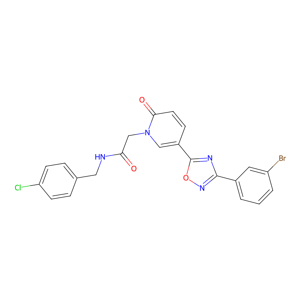 2-(5-(3-(3-bromophenyl)-1,2,4-oxadiazol-5-yl)-2-oxopyridin-1(2H)-yl)-N-(4-chlorobenzyl)acetamide molecular structure, CAS 1326853-74-0