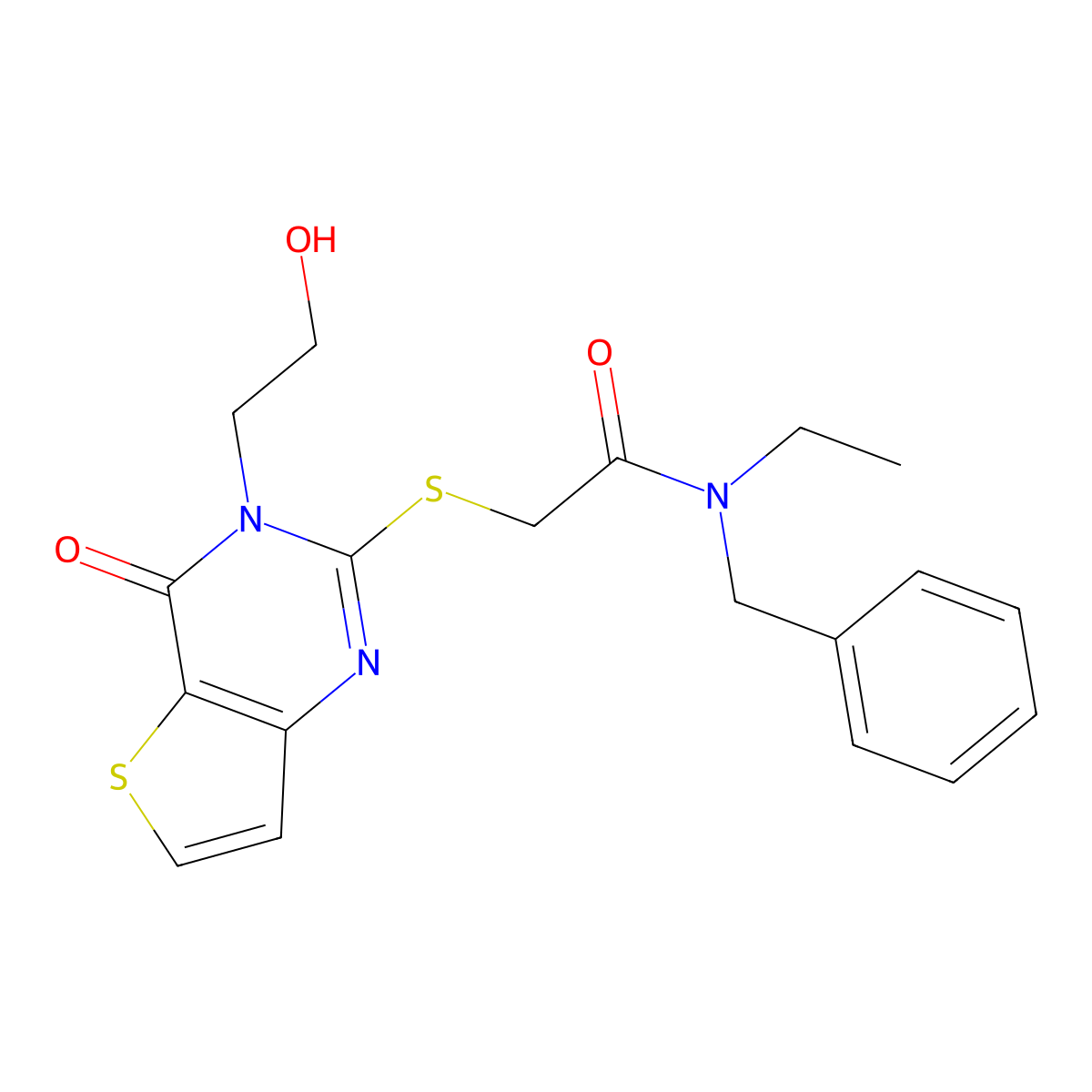 N-benzyl-N-ethyl-2-{[3-(2-hydroxyethyl)-4-oxo-3,4-dihydrothieno[3,2-d]pyrimidin-2-yl]sulfanyl}acetamide molecular structure, CAS 1326854-19-6