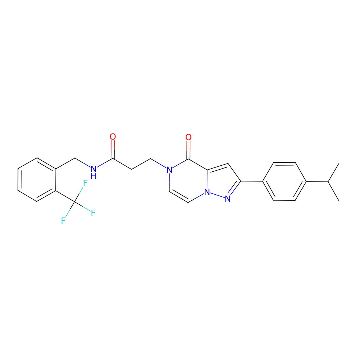 3-{4-oxo-2-[4-(propan-2-yl)phenyl]pyrazolo[1,5-a]pyrazin-5(4H)-yl}-N-[2-(trifluoromethyl)benzyl]propanamide molecular structure, CAS 1326854-43-6