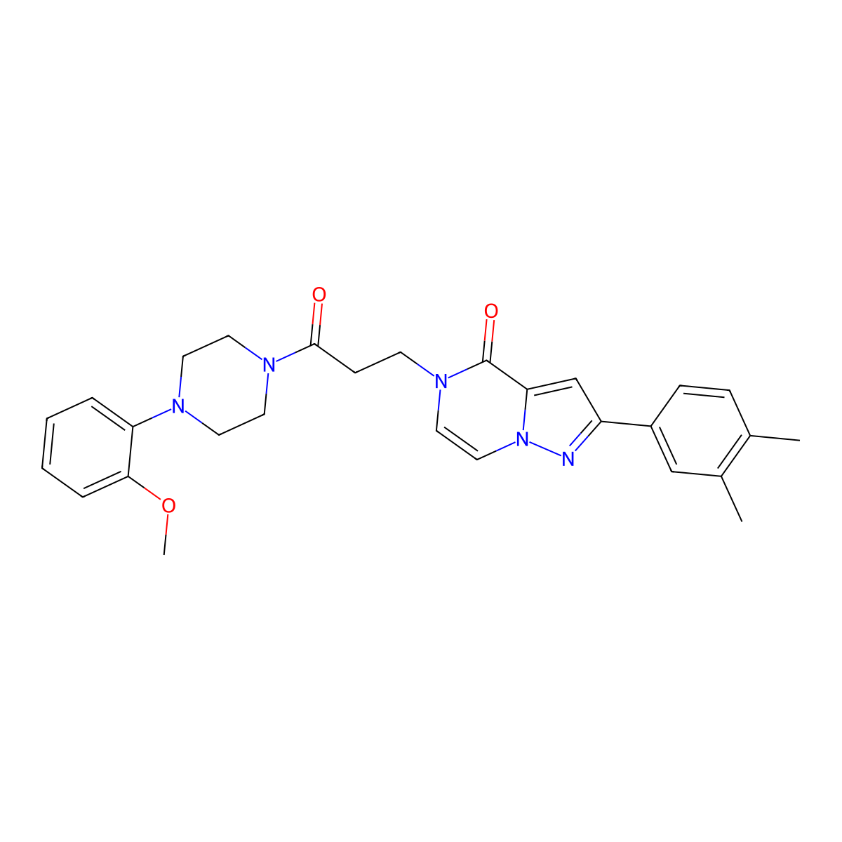2-(3,4-dimethylphenyl)-5-{3-[4-(2-methoxyphenyl)piperazin-1-yl]-3-oxopropyl}pyrazolo[1,5-a]pyrazin-4(5H)-one molecular structure, CAS 1326854-96-9