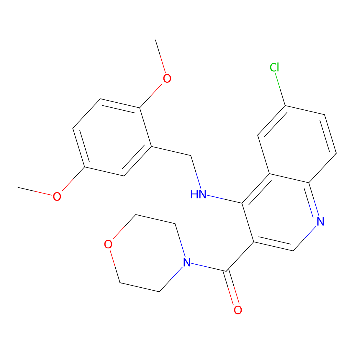 {6-Chloro-4-[(2,5-dimethoxybenzyl)amino]quinolin-3-yl}(morpholin-4-yl)methanone molecular structure, CAS 1326855-09-7