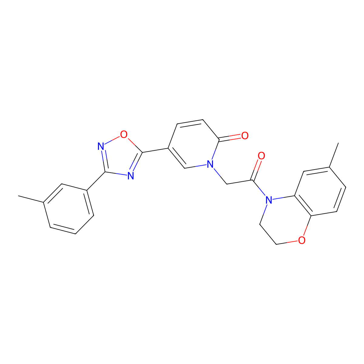 1-[2-(6-methyl-3,4-dihydro-2H-1,4-benzoxazin-4-yl)-2-oxoethyl]-5-[3-(3-methylphenyl)-1,2,4-oxadiazol-5-yl]-1,2-dihydropyridin-2-one molecular structure, CAS 1326855-70-2