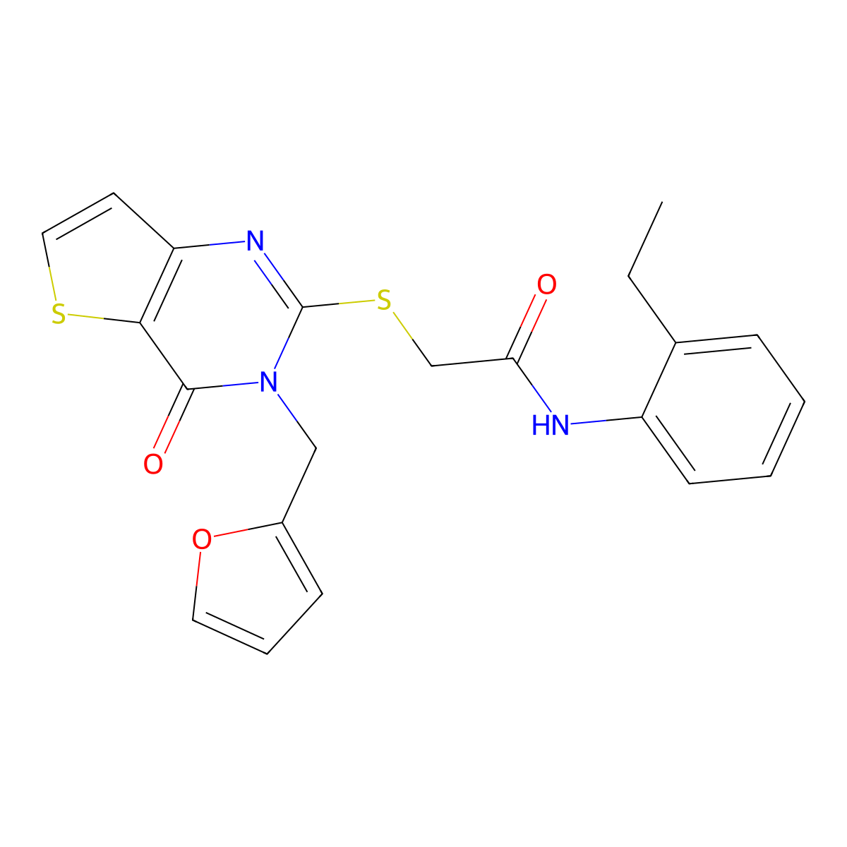 N-(2-ethylphenyl)-2-{[3-(2-furylmethyl)-4-oxo-3,4-dihydrothieno[3,2-d]pyrimidin-2-yl]thio}acetamide molecular structure, CAS 1326857-00-4