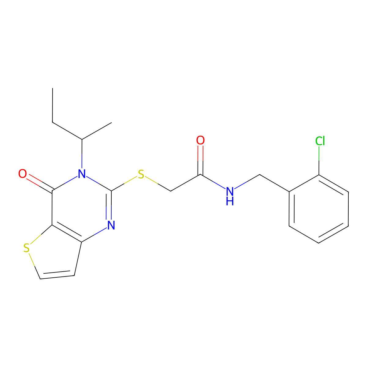 2-((3-(sec-butyl)-4-oxo-3,4-dihydrothieno[3,2-d]pyrimidin-2-yl)thio)-N-(2-chlorobenzyl)acetamide molecular structure, CAS 1326859-59-9