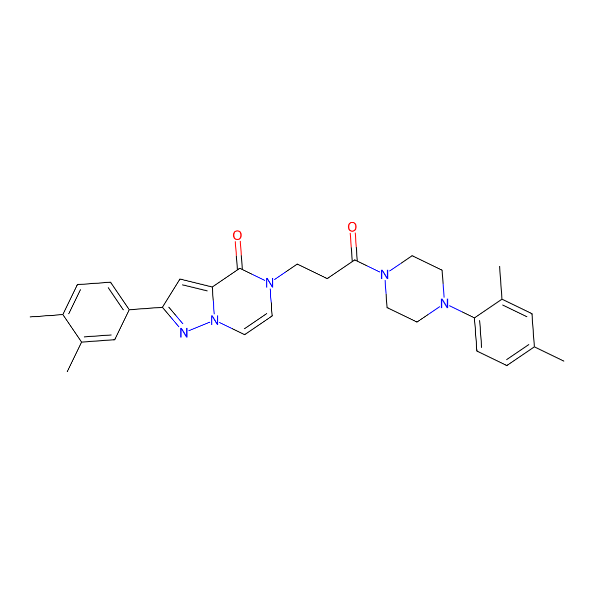 2-(3,4-dimethylphenyl)-5-{3-[4-(2,4-dimethylphenyl)piperazin-1-yl]-3-oxopropyl}pyrazolo[1,5-a]pyrazin-4(5H)-one molecular structure, CAS 1326860-15-4