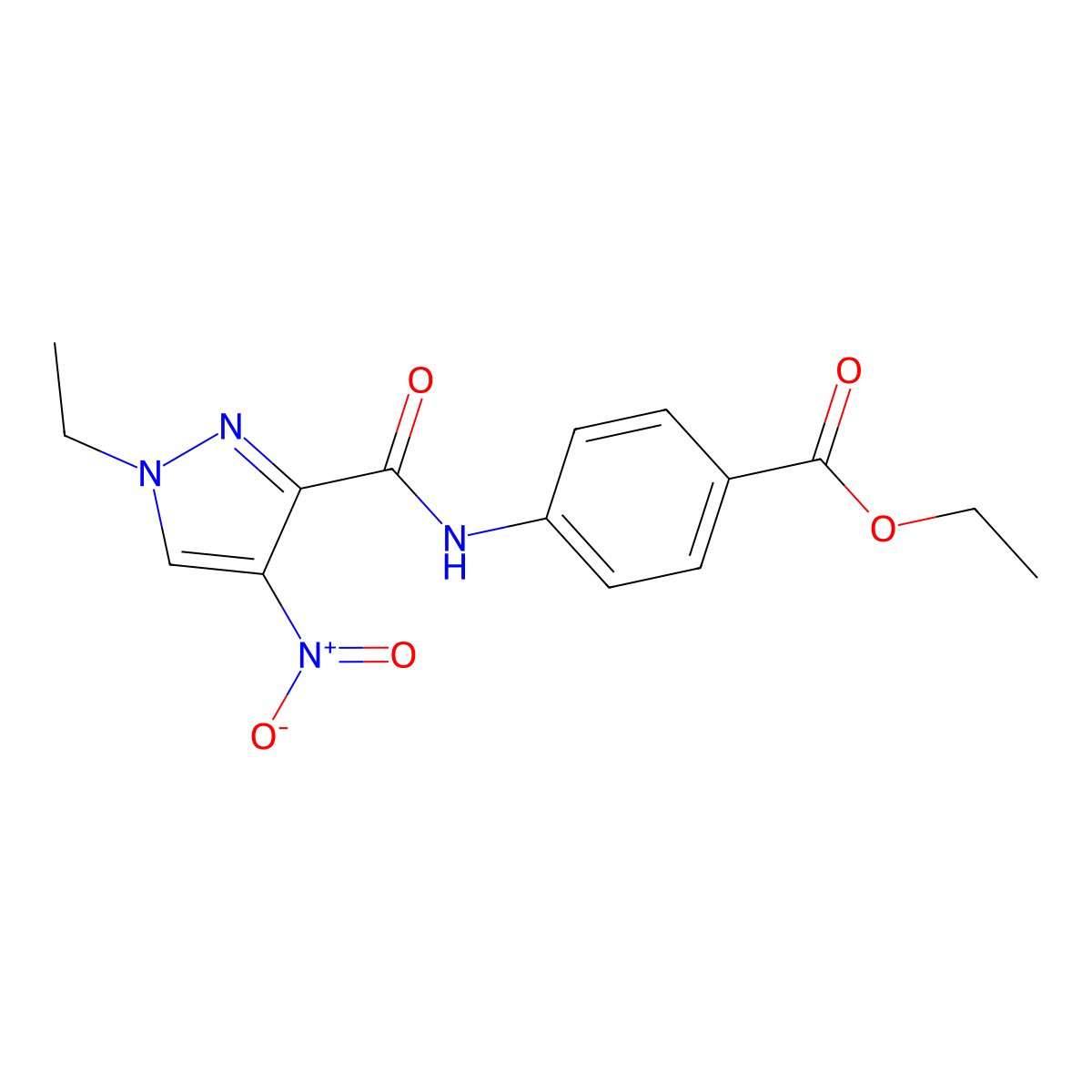 ethyl 4-(1-ethyl-4-nitro-1H-pyrazole-3-amido)benzoate molecular structure, CAS 1326860-42-7