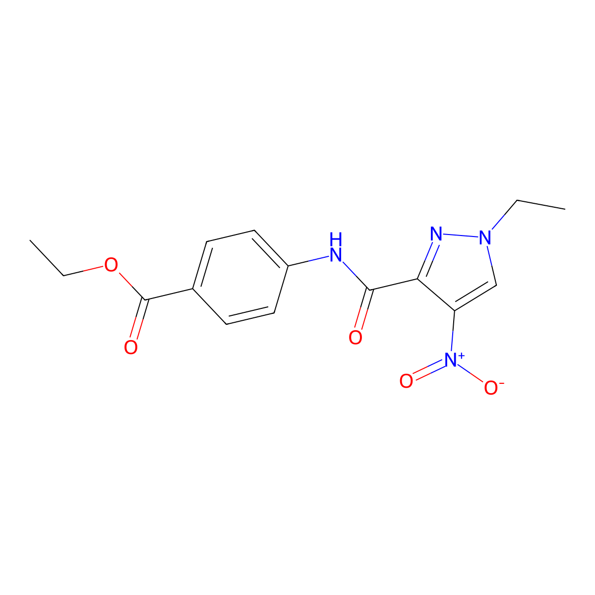 ethyl 4-(1-ethyl-4-nitro-1H-pyrazole-3-amido)benzoate molecular structure, CAS 1326860-42-7