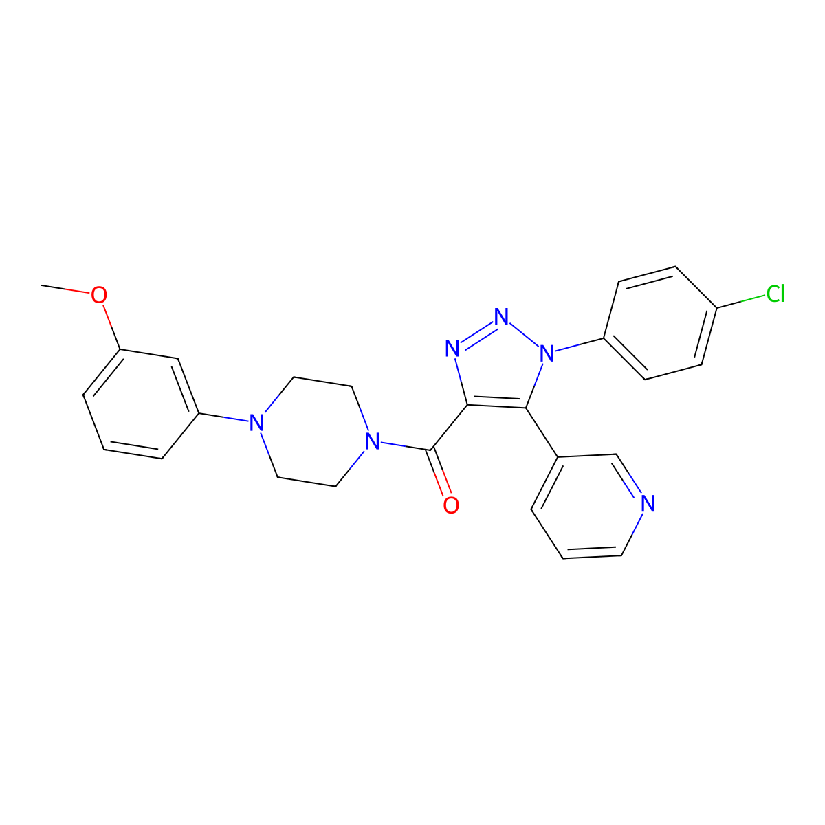 (1-(4-chlorophenyl)-5-(pyridin-3-yl)-1H-1,2,3-triazol-4-yl)(4-(3-methoxyphenyl)piperazin-1-yl)methanone molecular structure, CAS 1326860-83-6