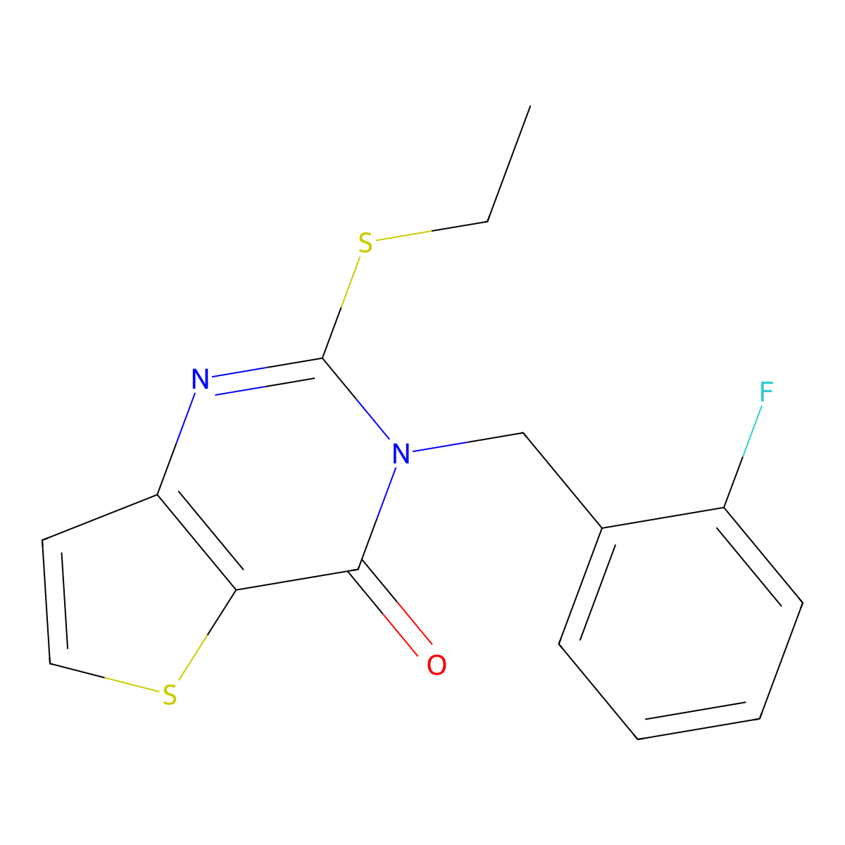 2-(ethylsulfanyl)-3-(2-fluorobenzyl)thieno[3,2-d]pyrimidin-4(3H)-one molecular structure, CAS 1326861-48-6