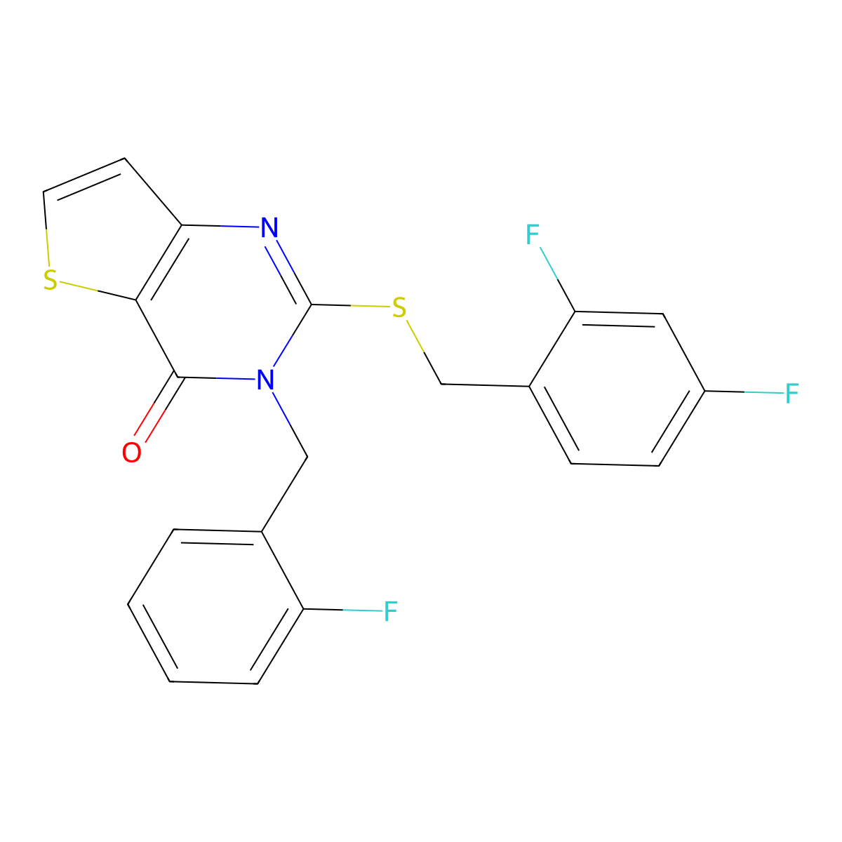 2-[(2,4-difluorobenzyl)sulfanyl]-3-(2-fluorobenzyl)thieno[3,2-d]pyrimidin-4(3H)-one molecular structure, CAS 1326861-52-2